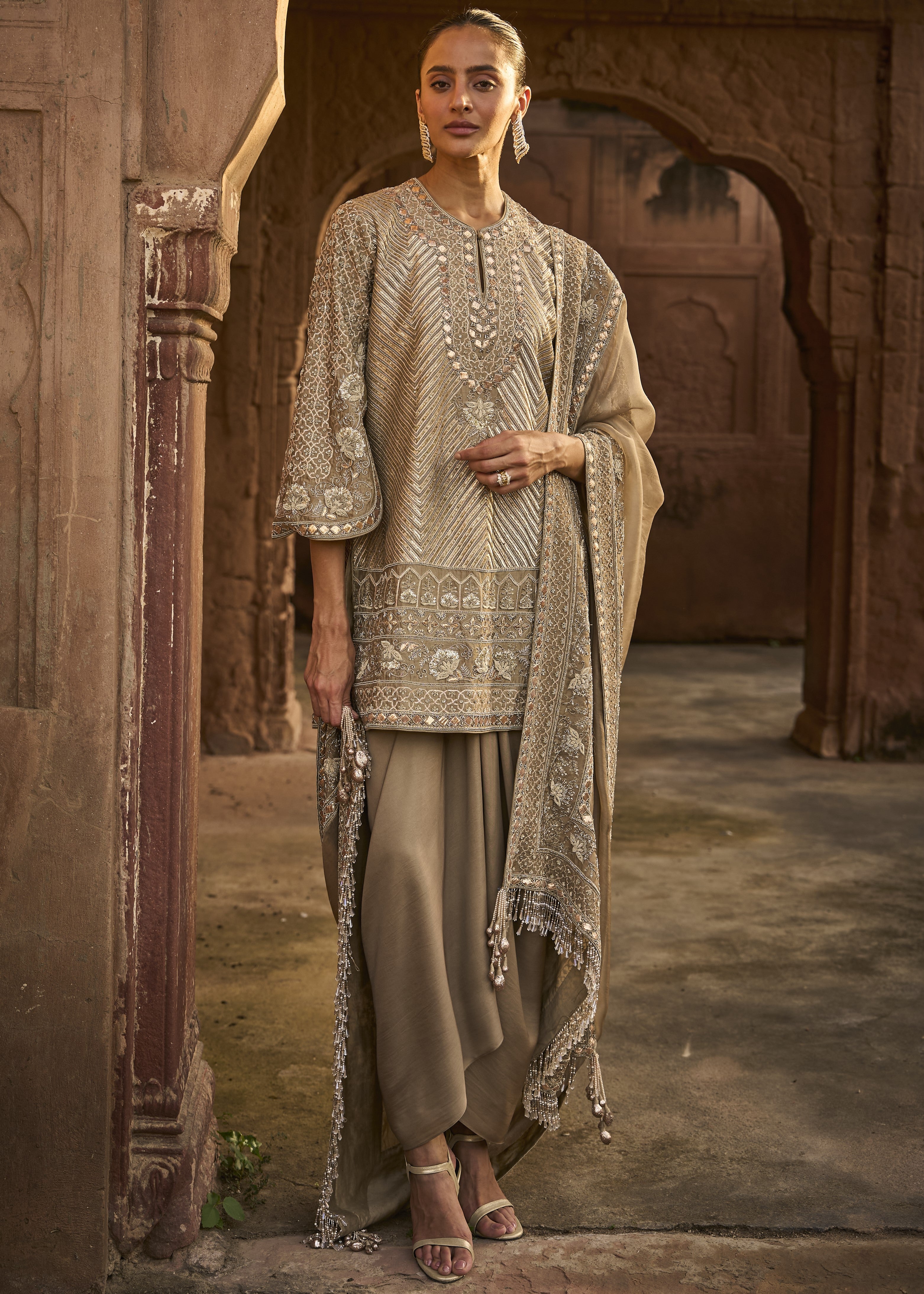 Golden Beige Tunic Set