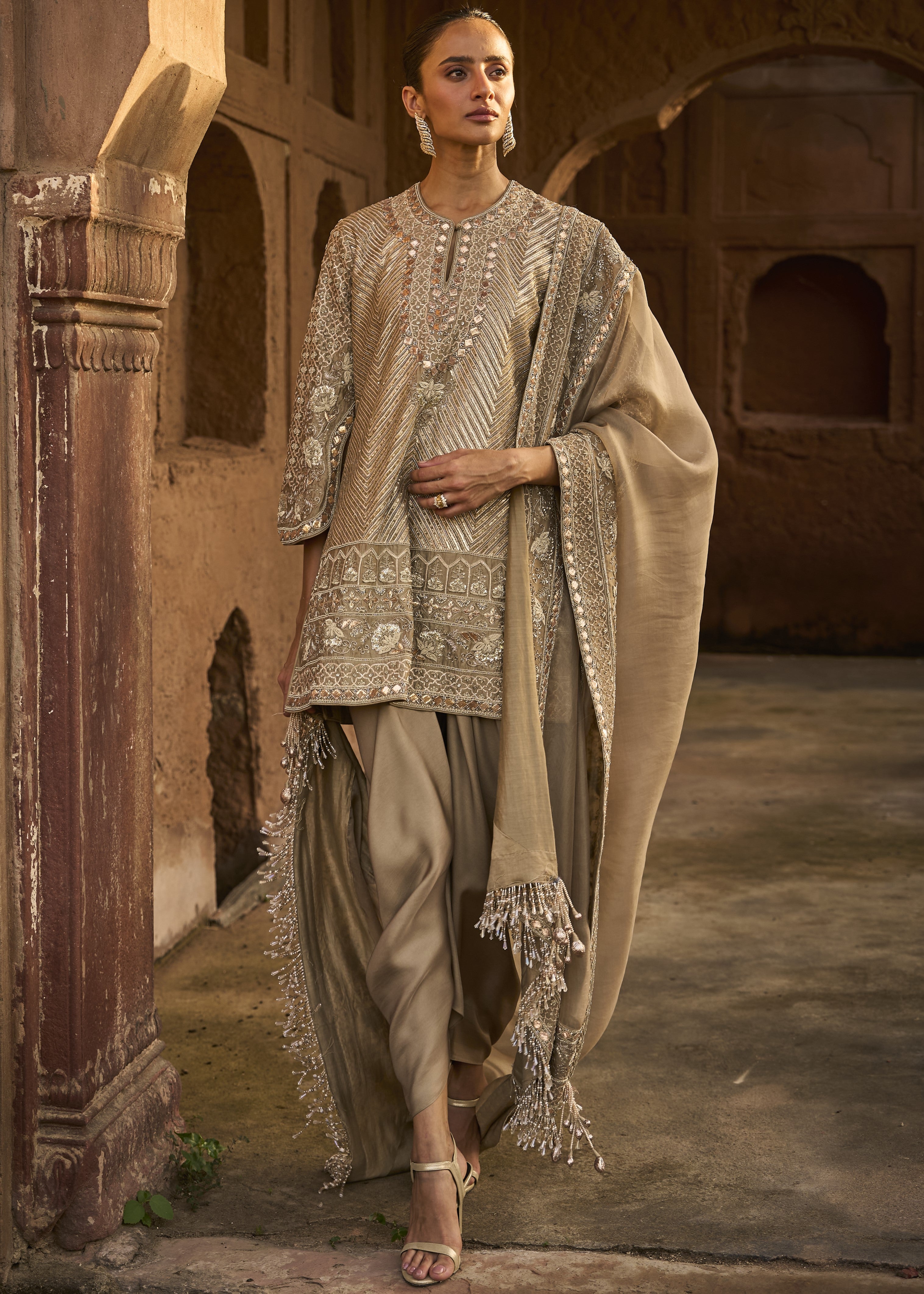 Golden Beige Tunic Set