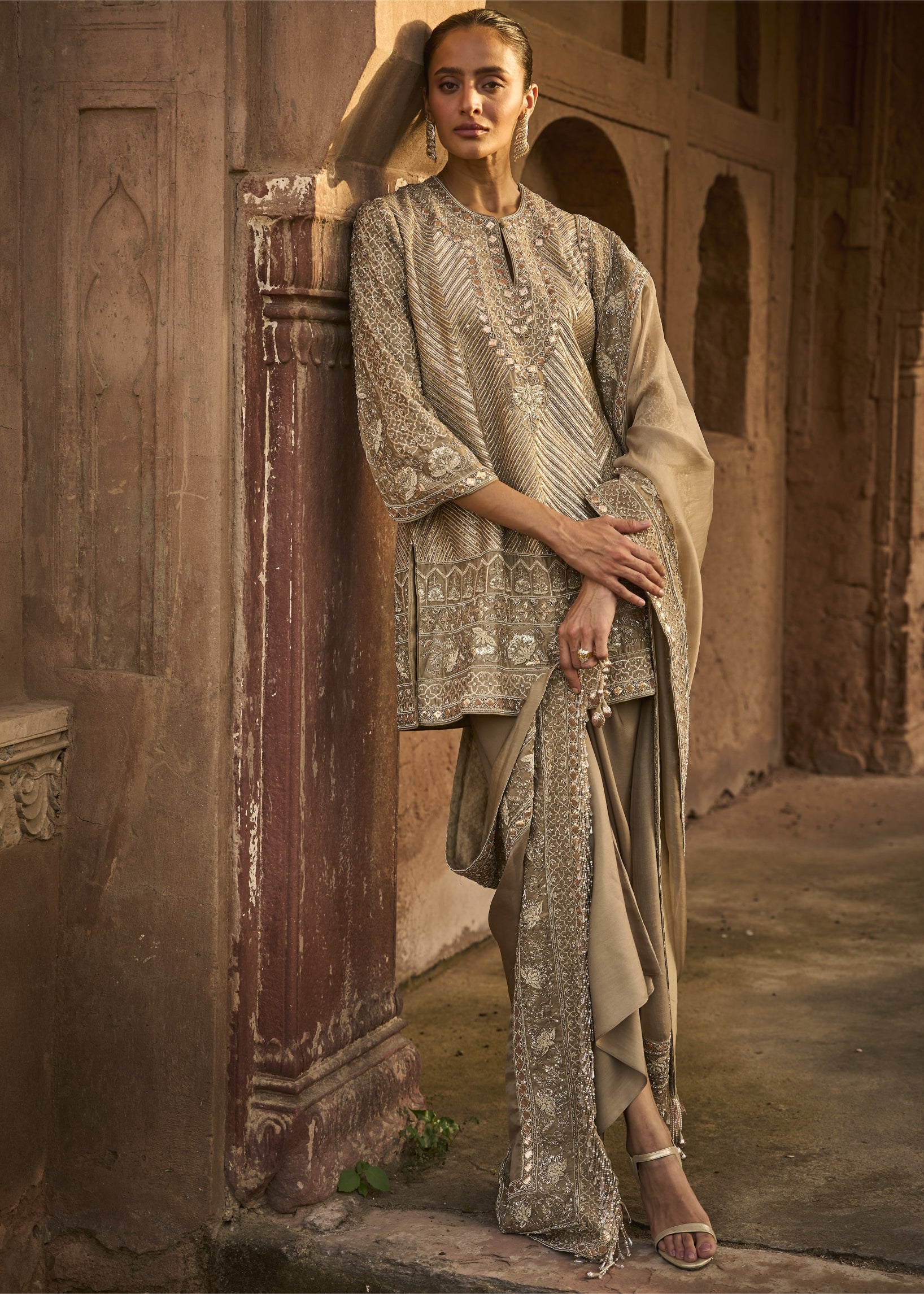 Golden Beige Tunic Set
