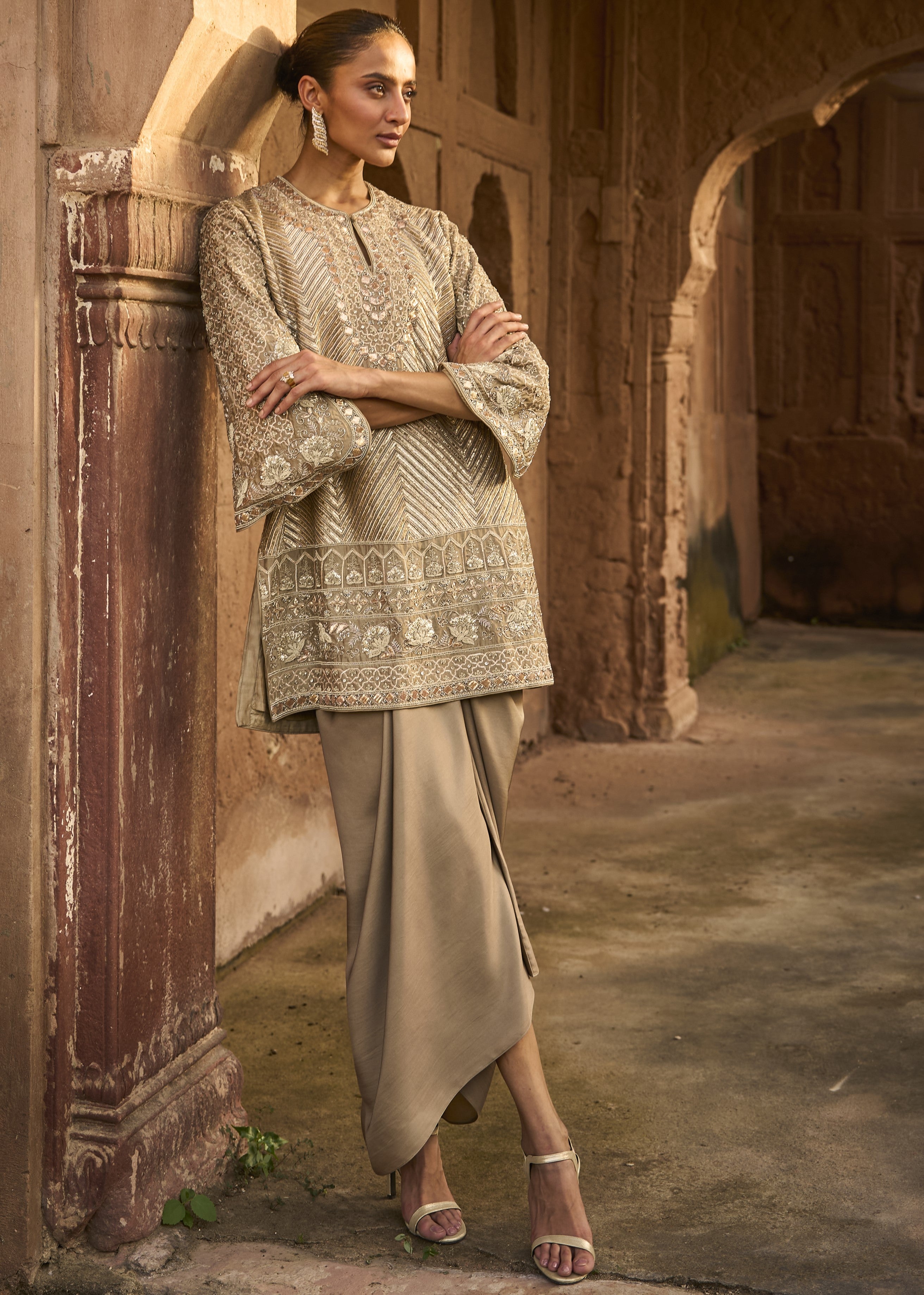 Golden Beige Tunic Set