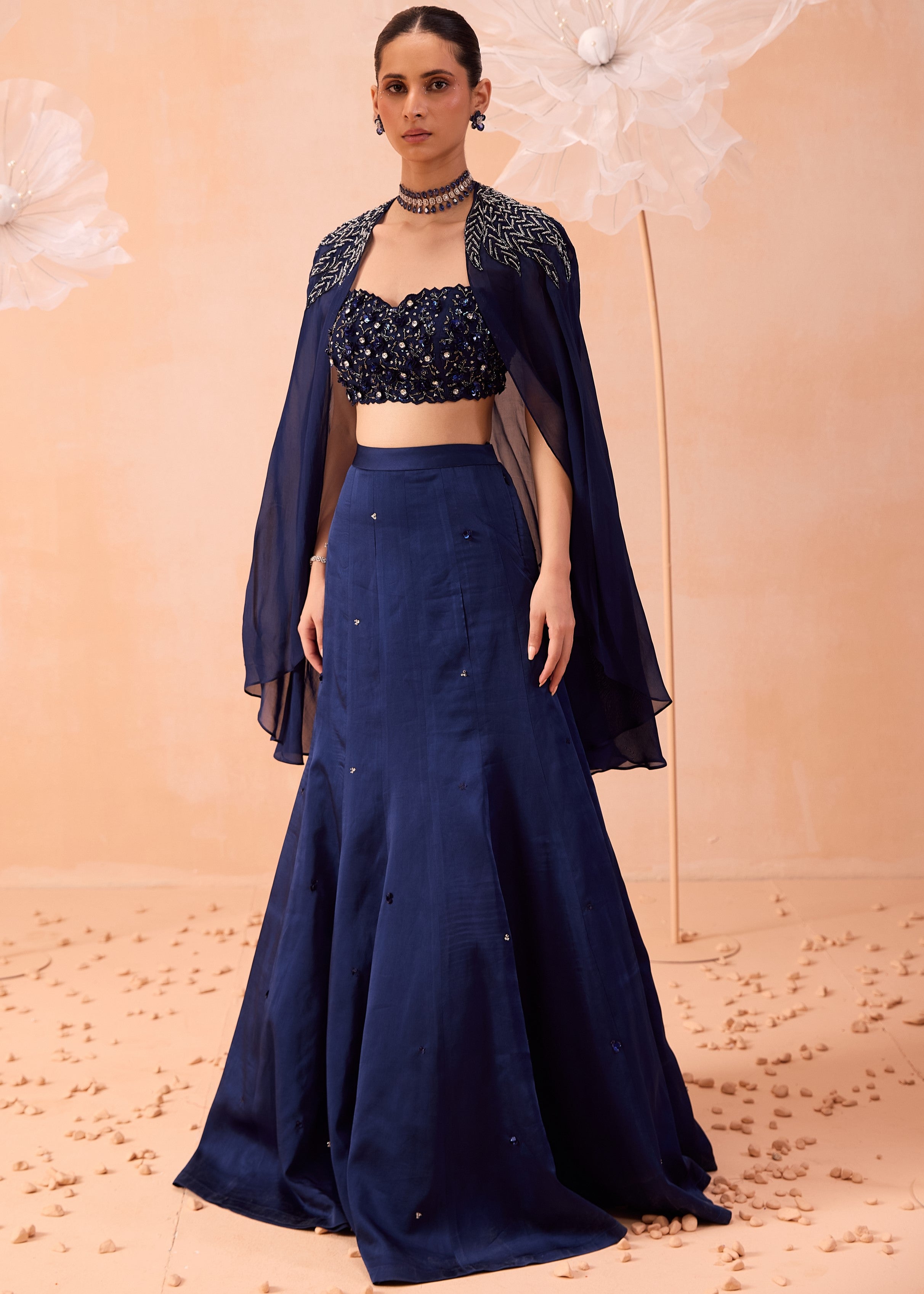Blue Cape Lehenga Set