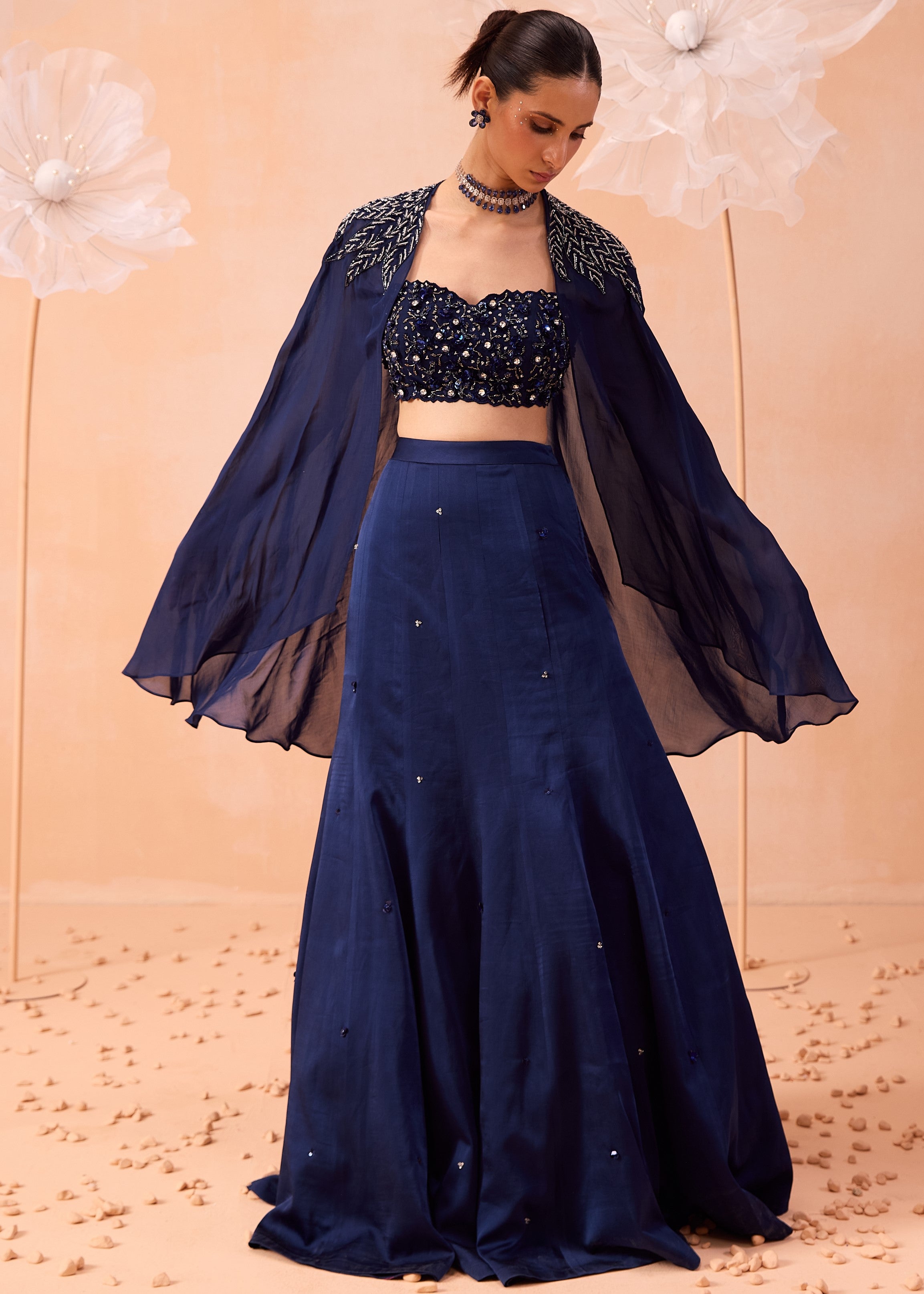 Blue Cape Lehenga Set