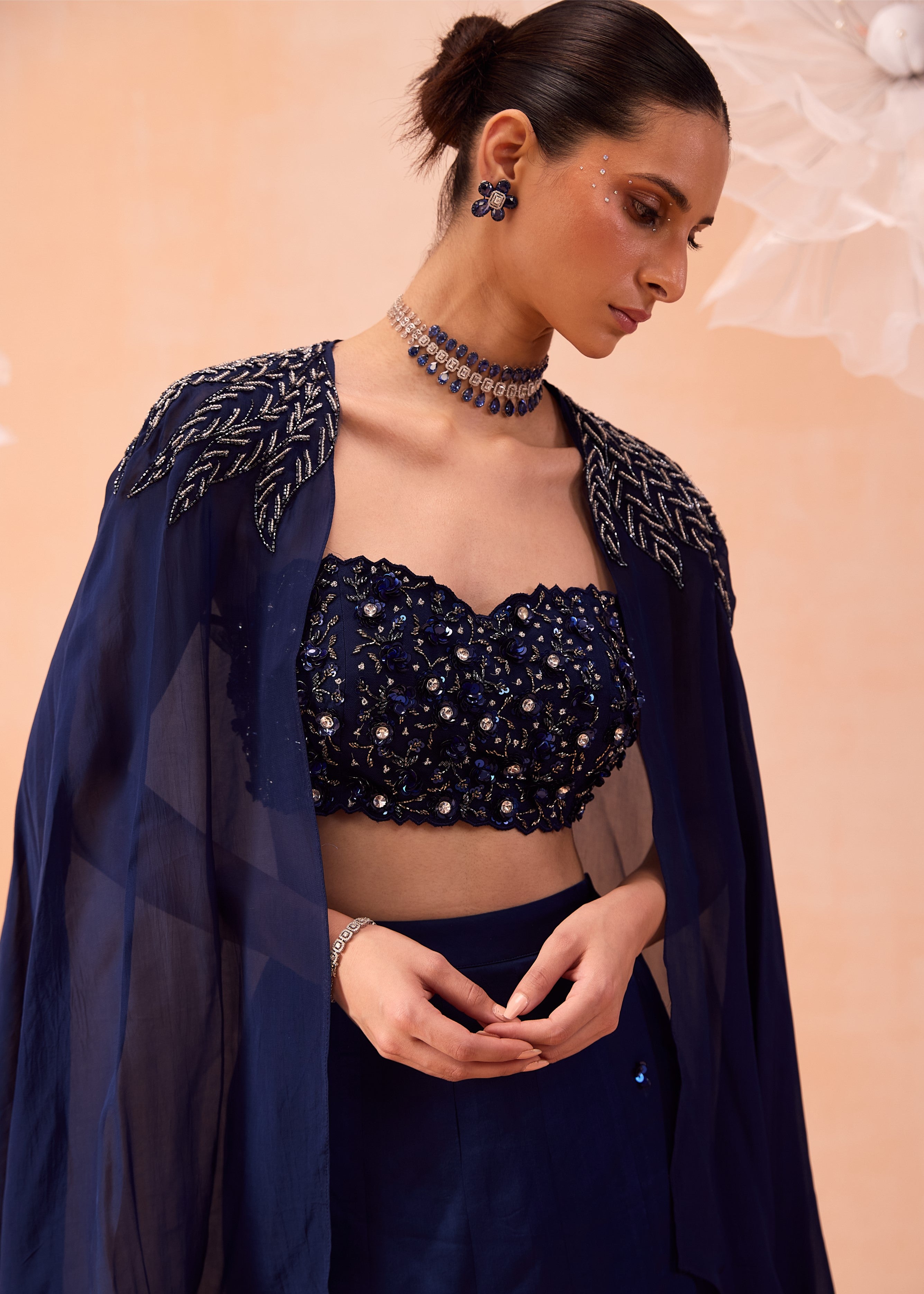 Blue Cape Lehenga Set