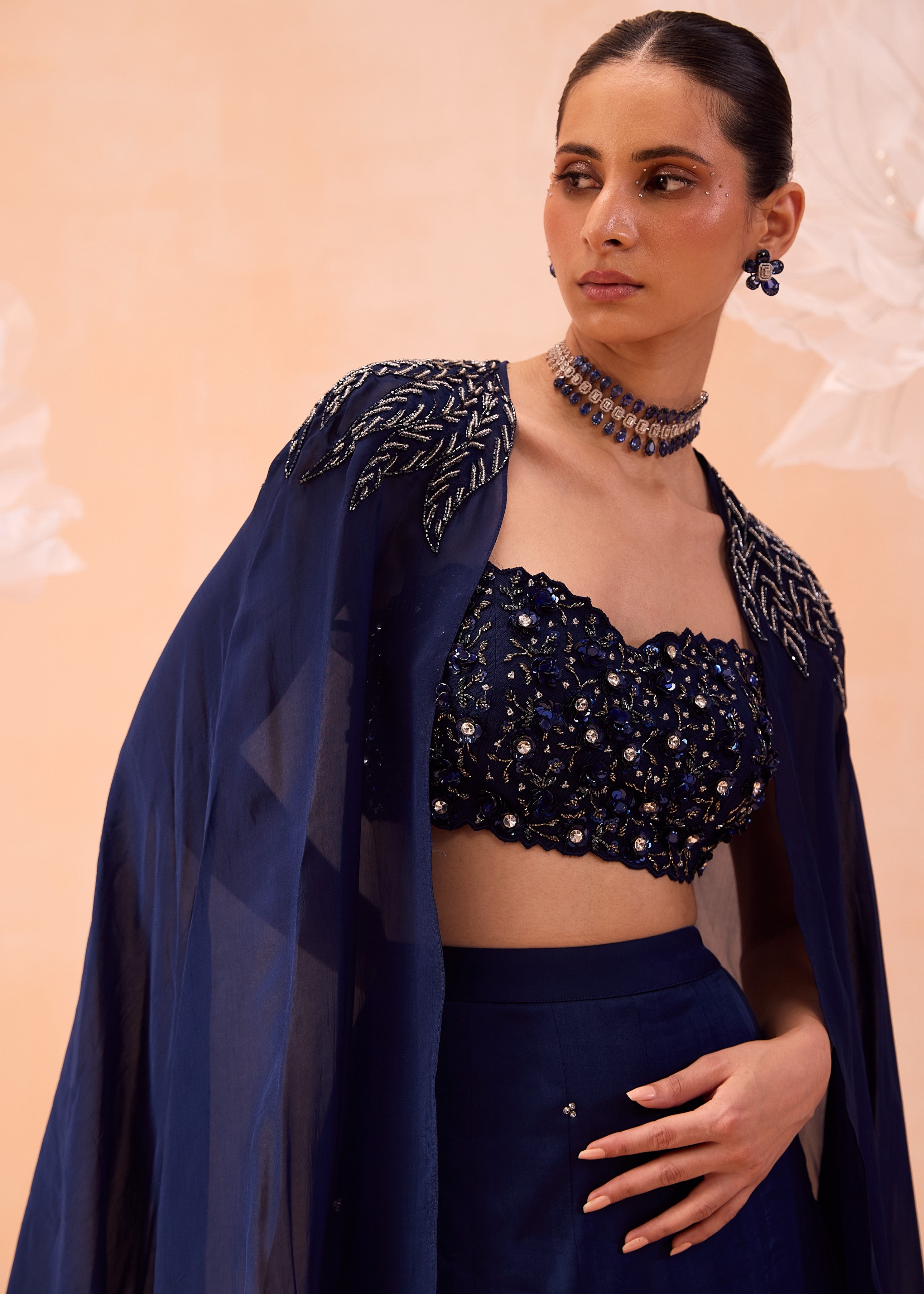 Blue Cape Lehenga Set