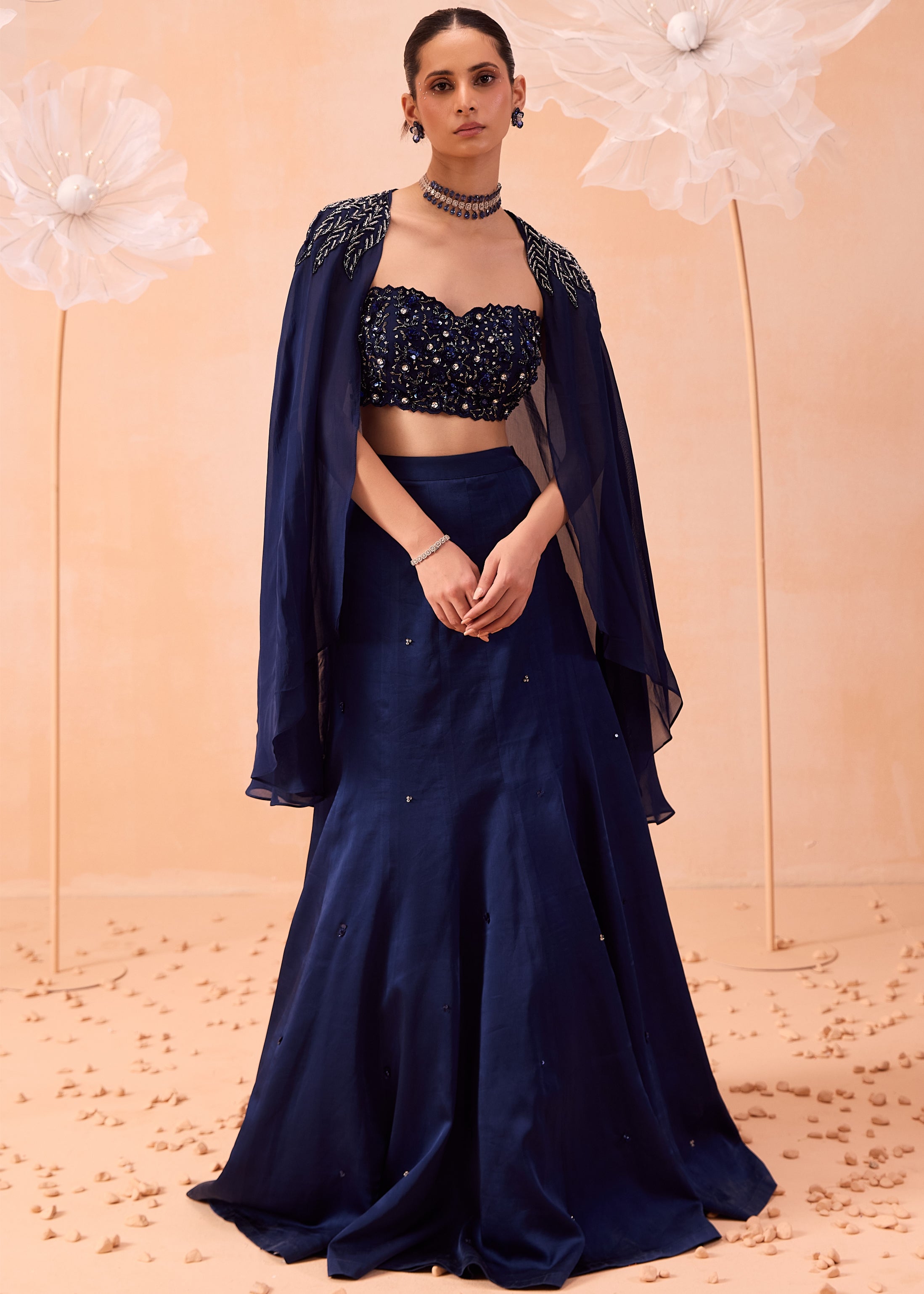 Blue Cape Lehenga Set