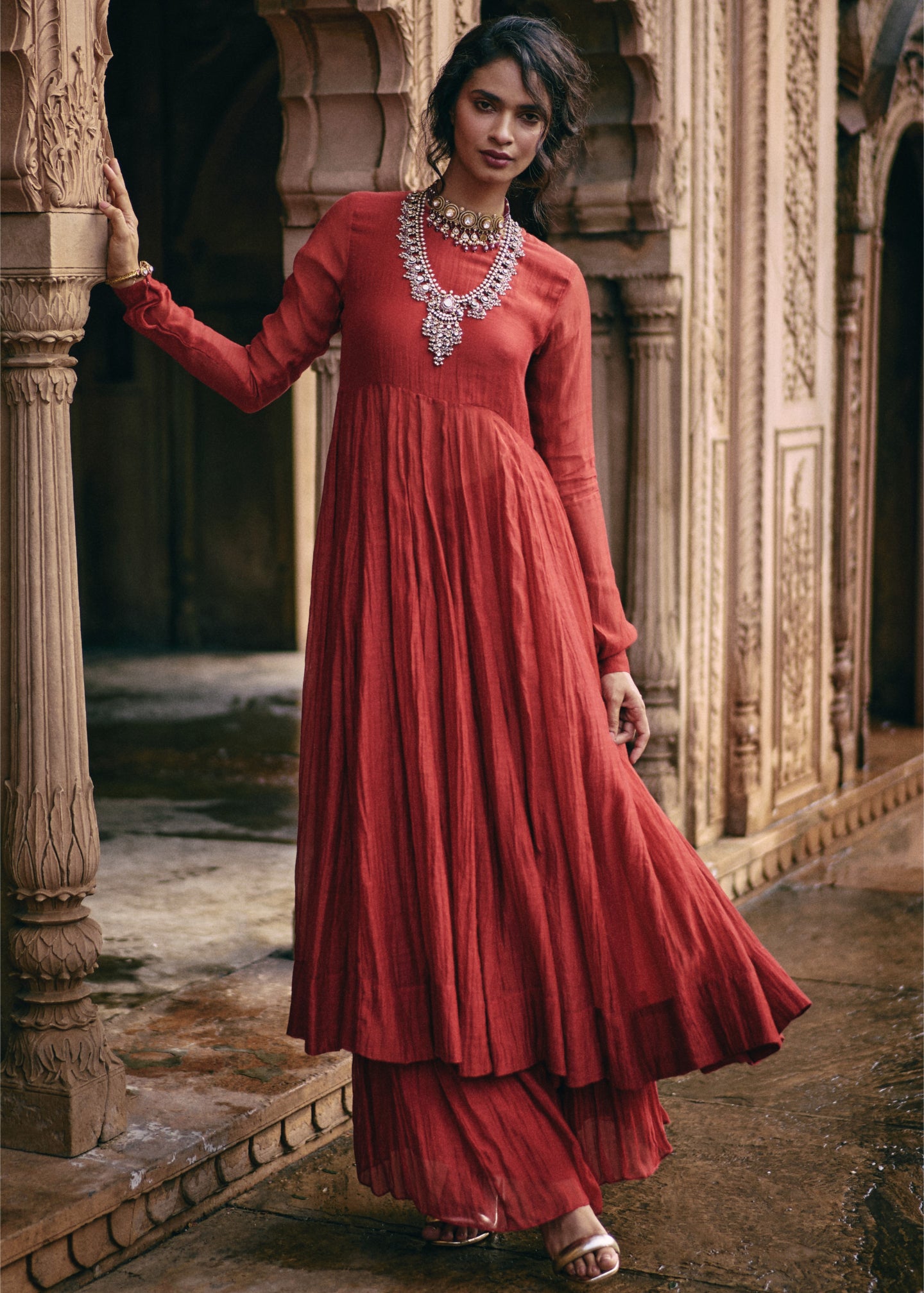 Red 40 Kali Anarkali Set