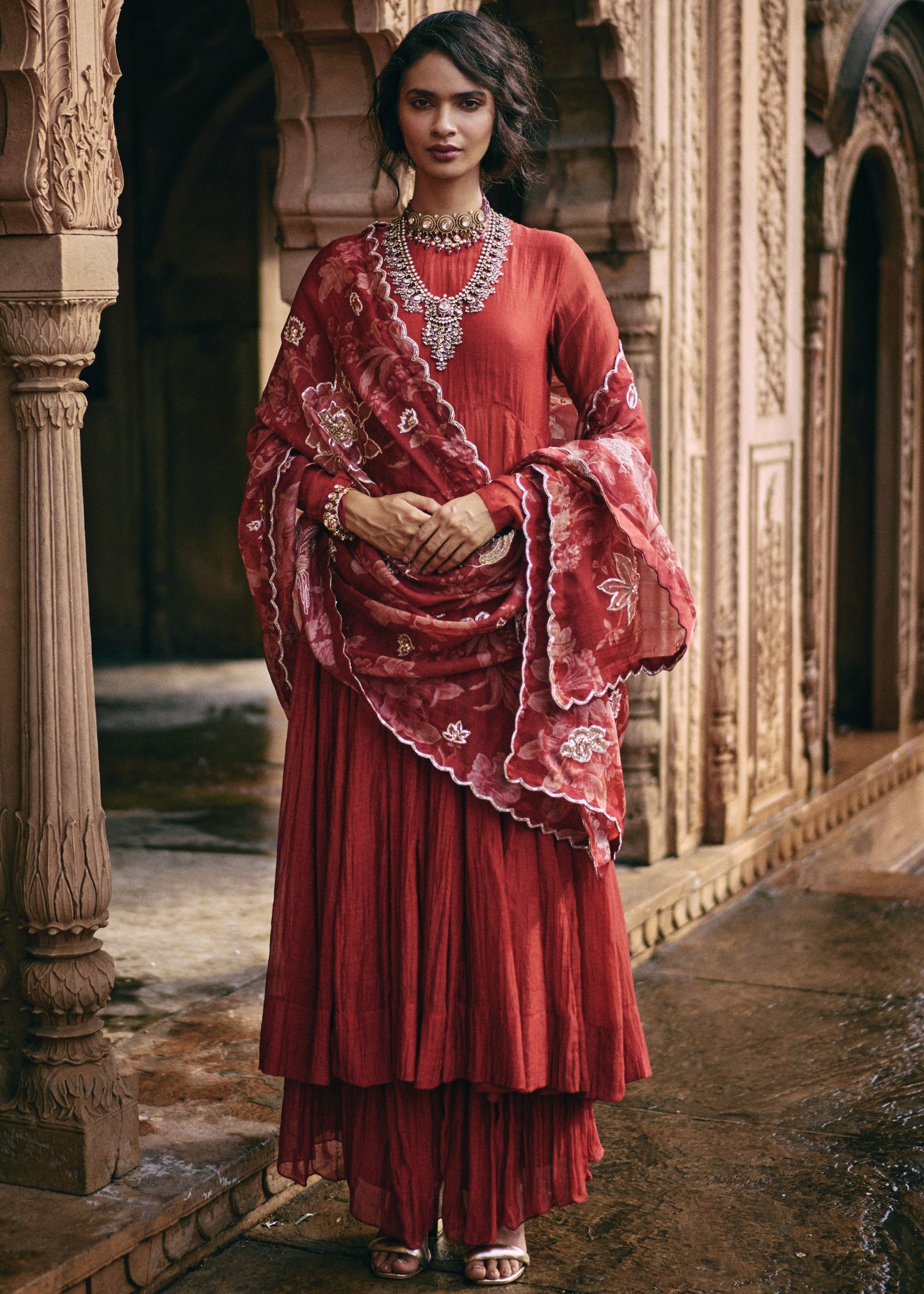 Red 40 Kali Anarkali Set