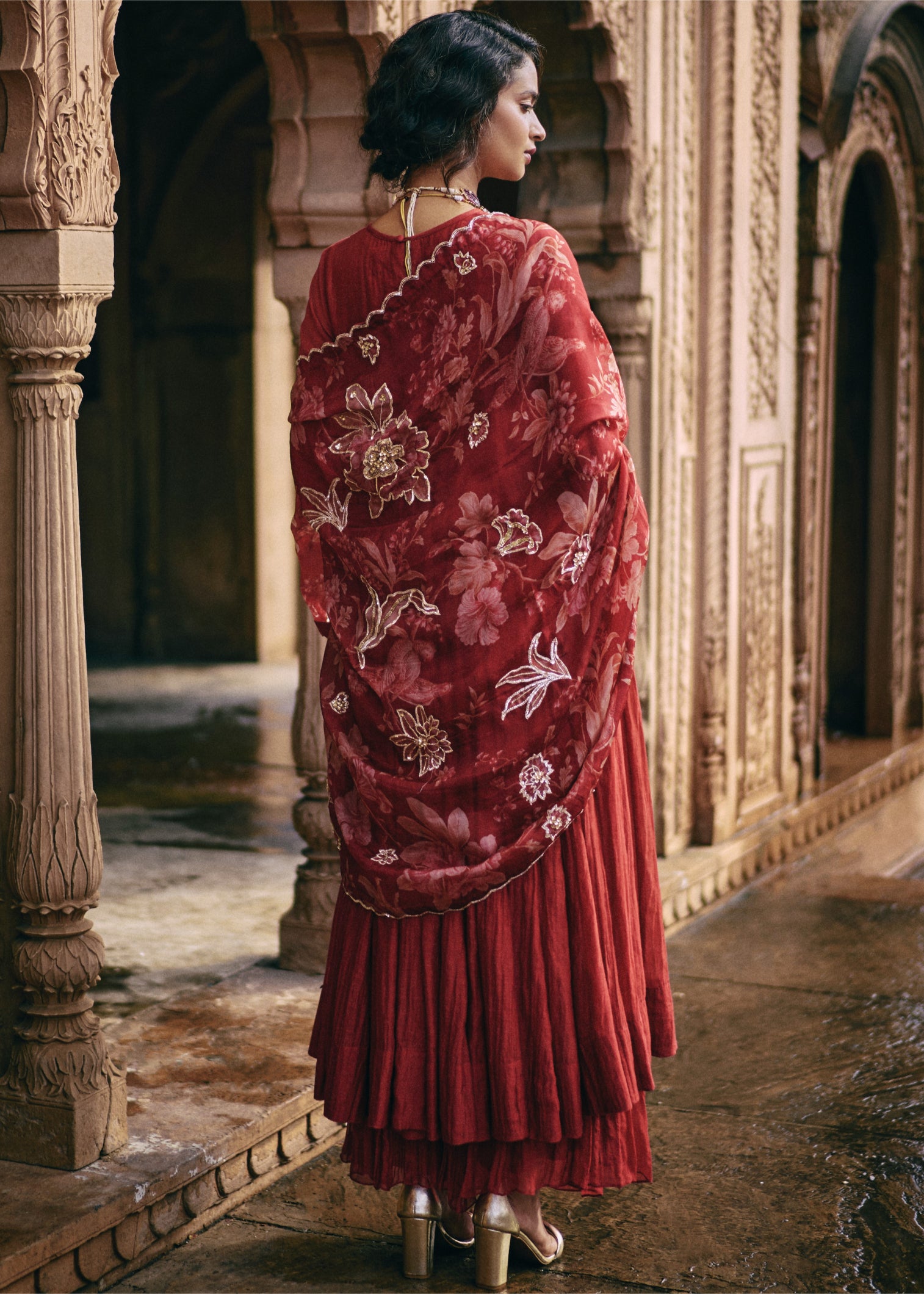 Red 40 Kali Anarkali Set