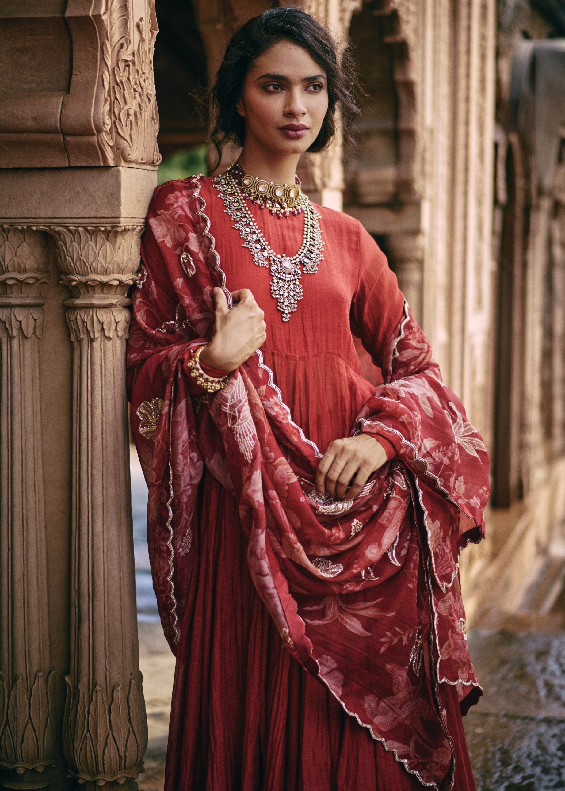 Red 40 Kali Anarkali Set