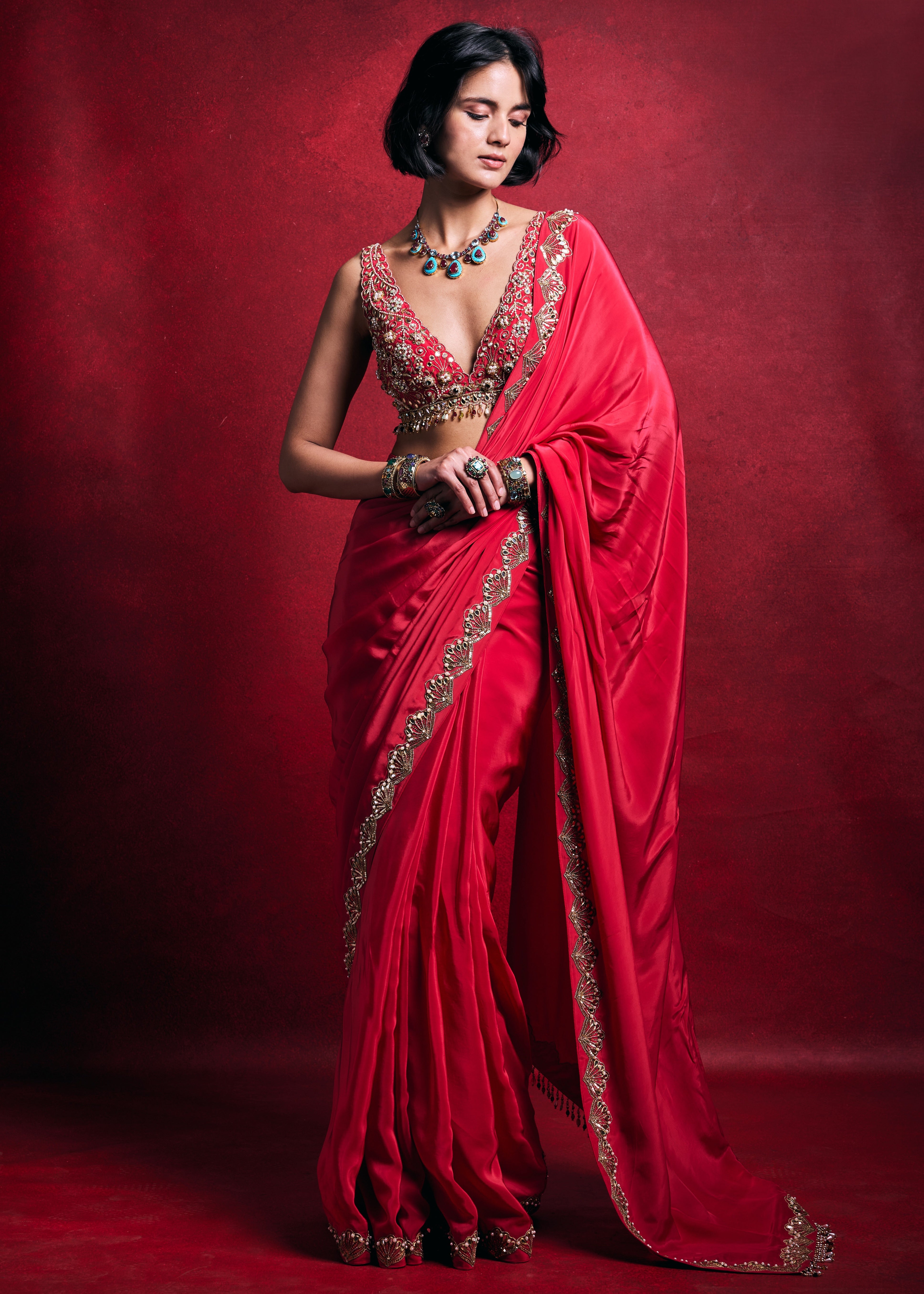 Fuscia Pink Crepe Sari