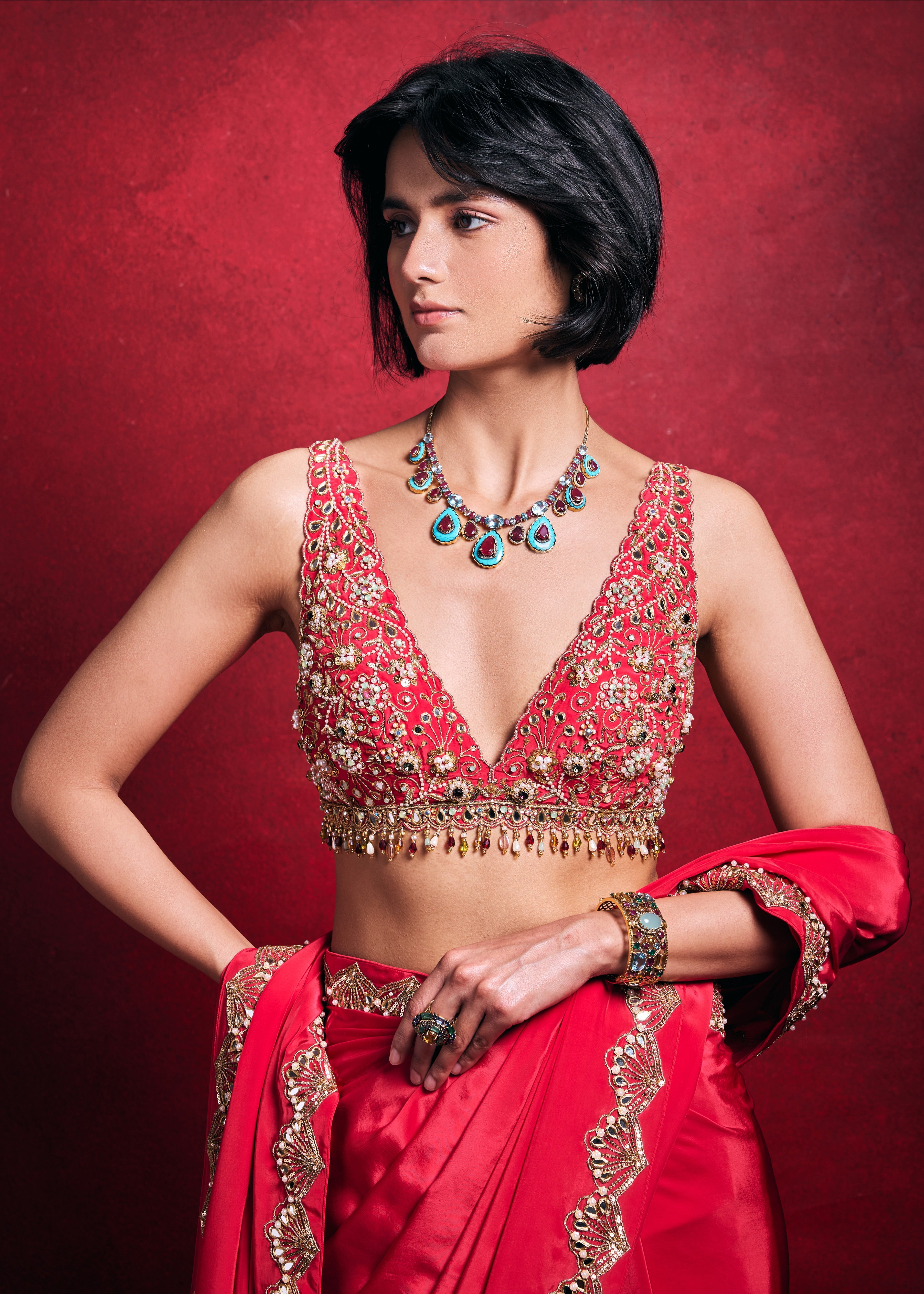 Fuscia Pink Crepe Sari