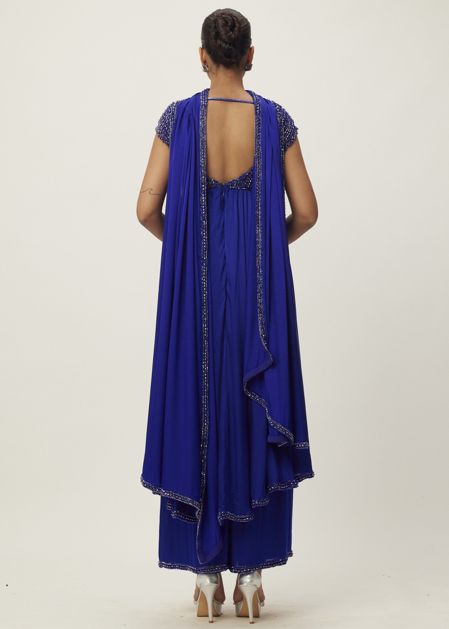 Cocktail Blue Crystal Beaded Kurta Set