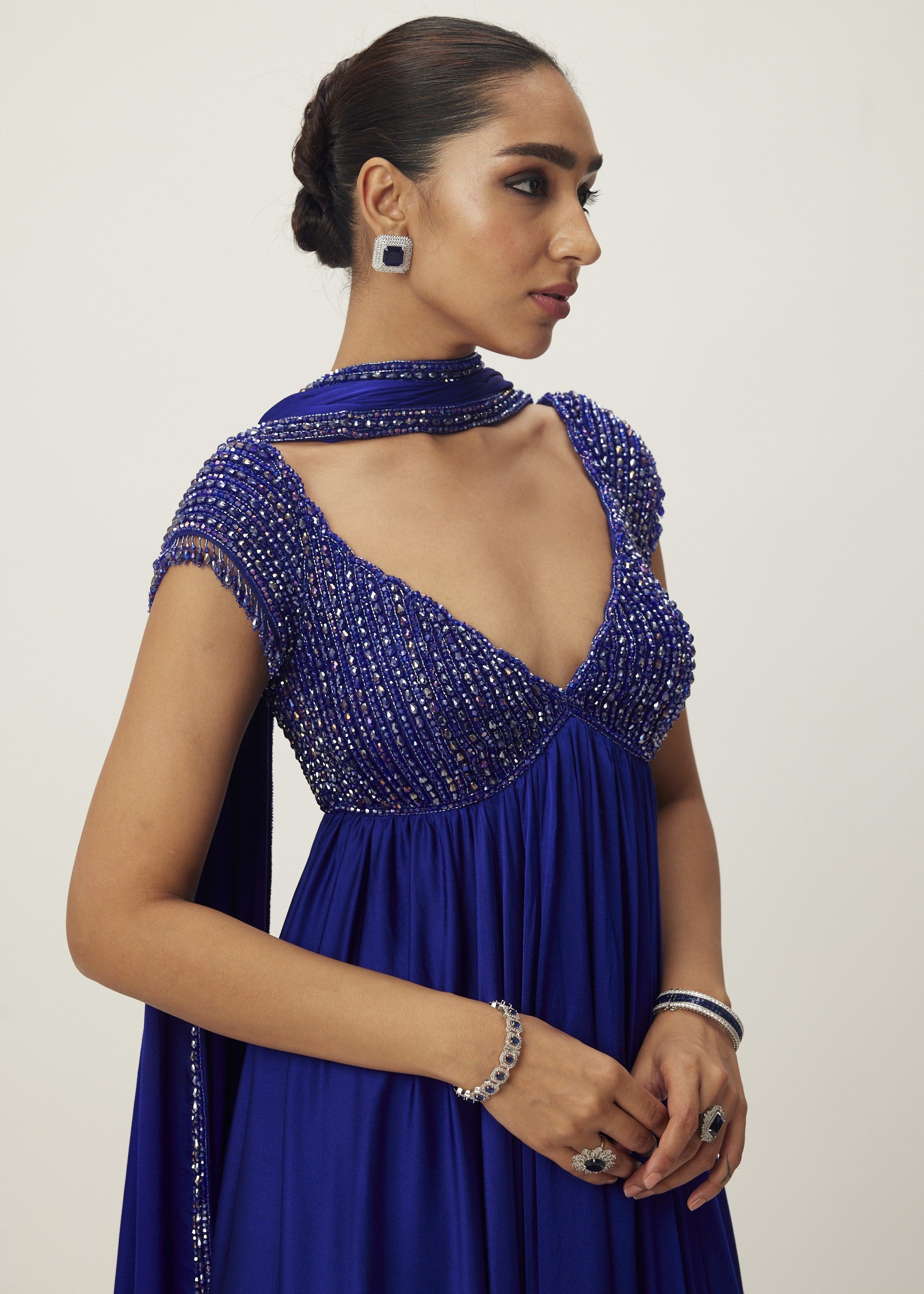 Cocktail Blue Crystal Beaded Kurta Set