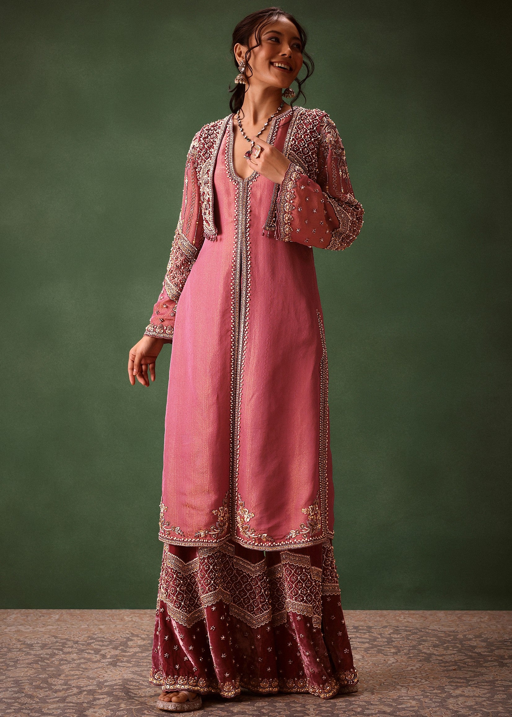 Mauve Velvet Kurta Set