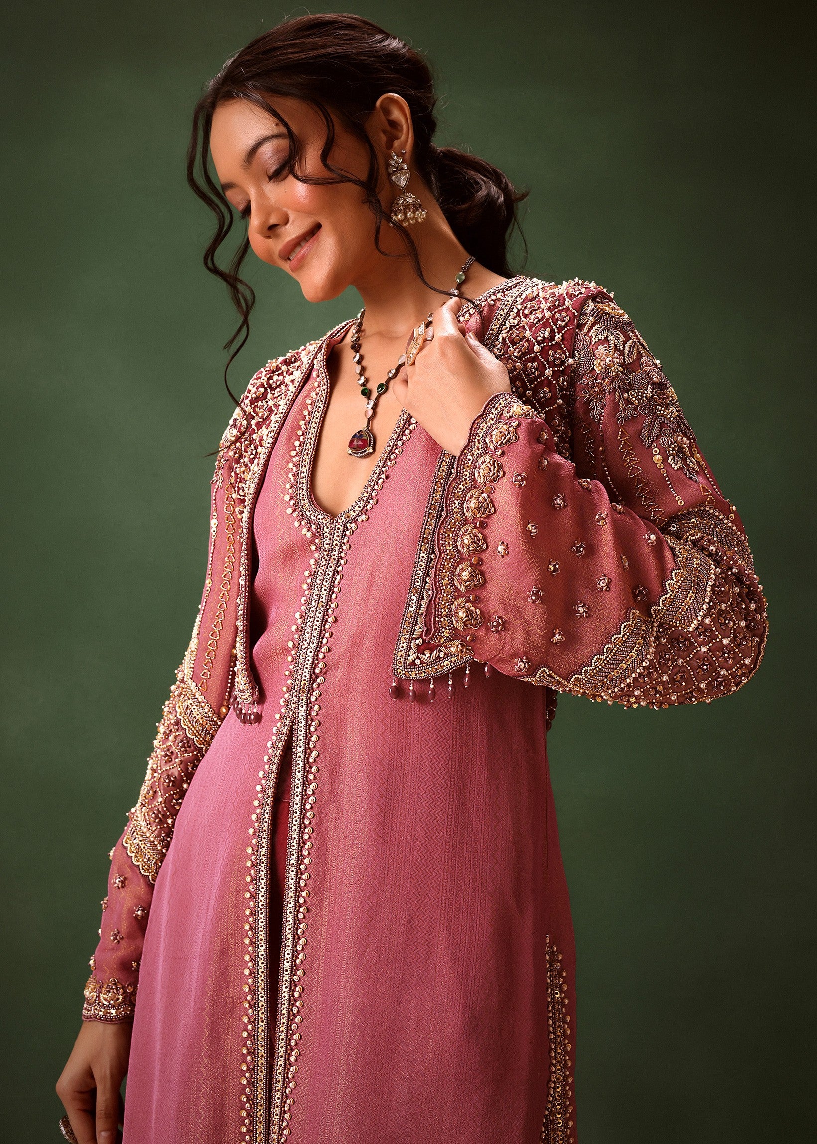 Mauve Velvet Kurta Set