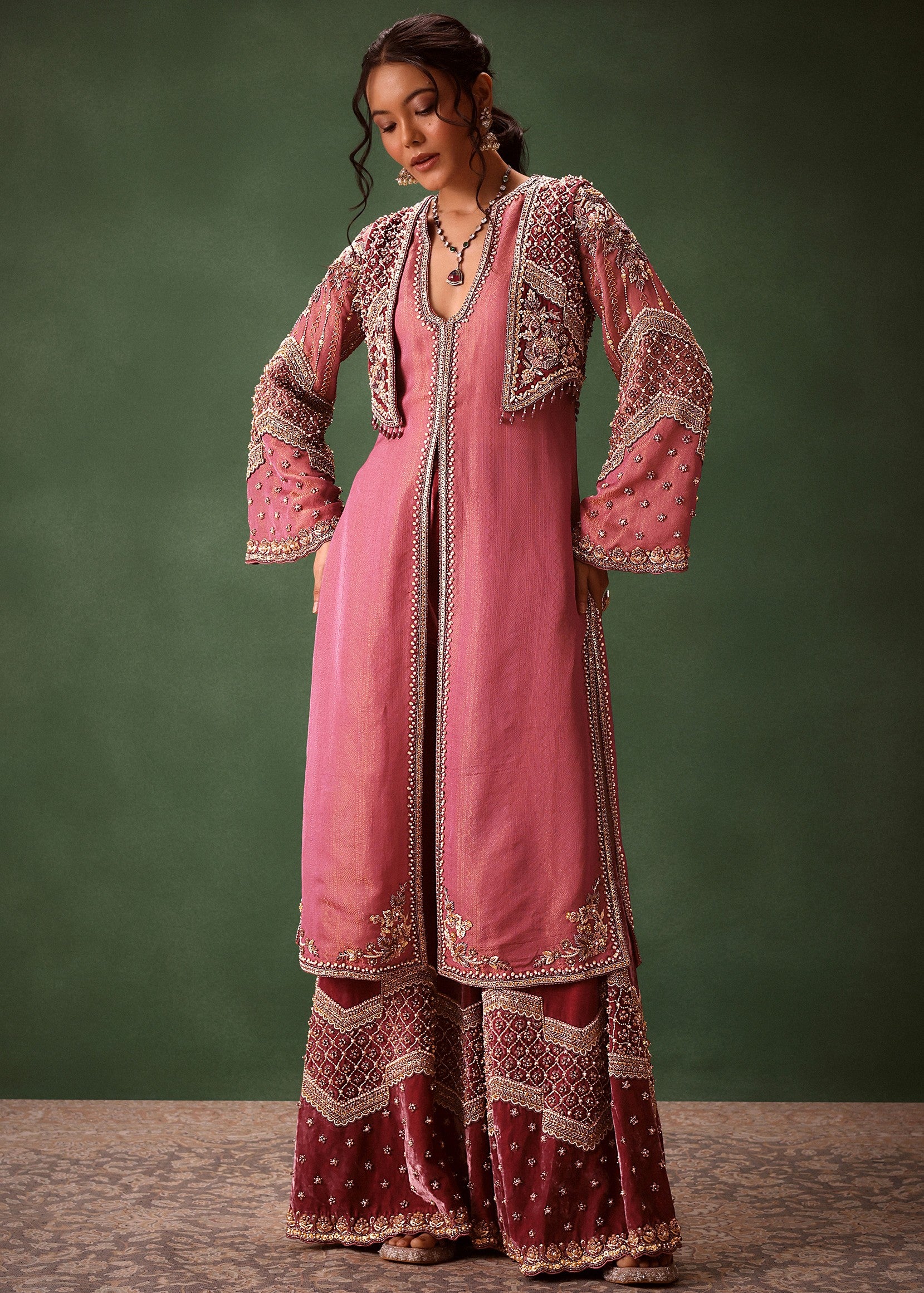 Mauve Velvet Kurta Set