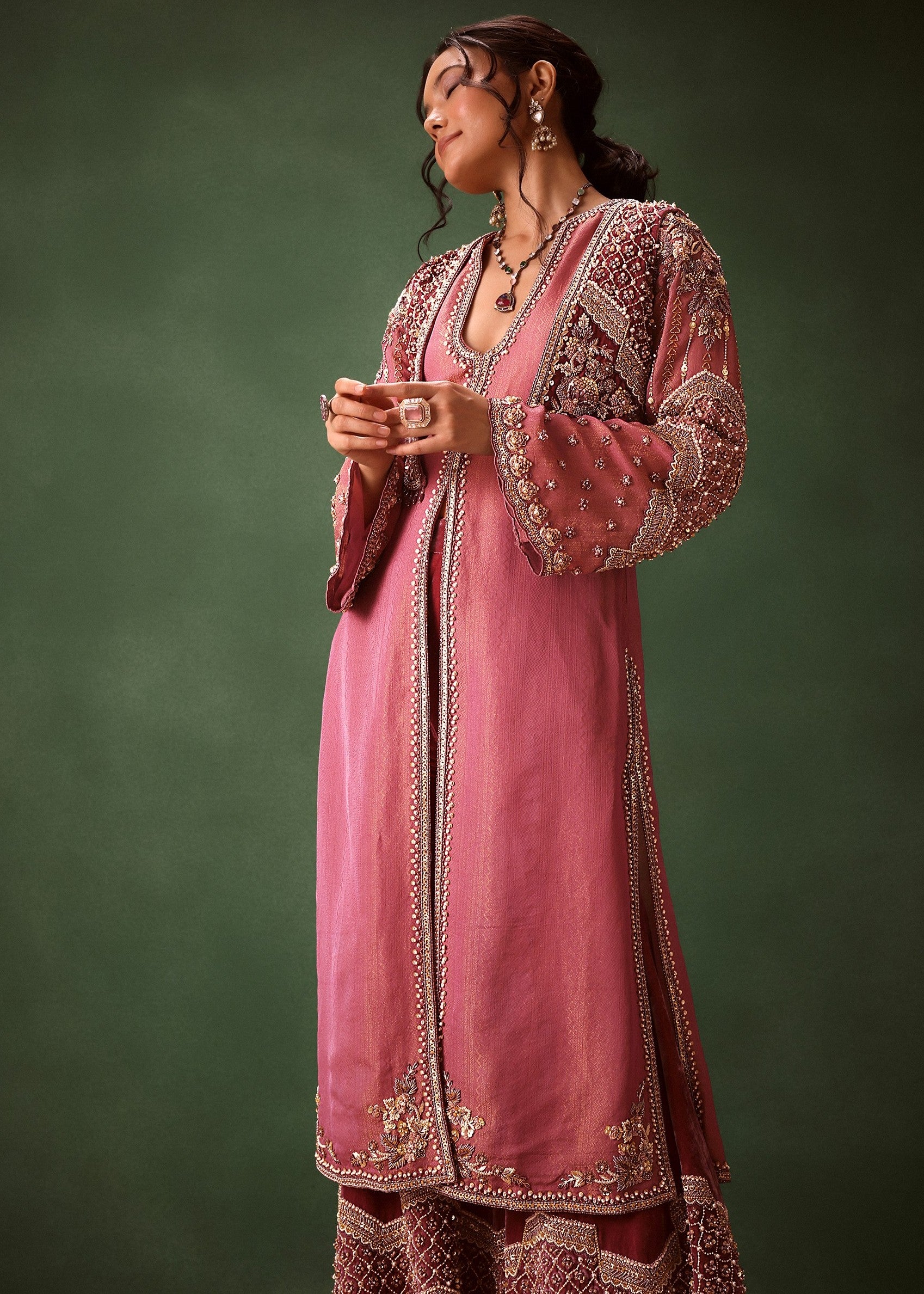 Mauve Velvet Kurta Set