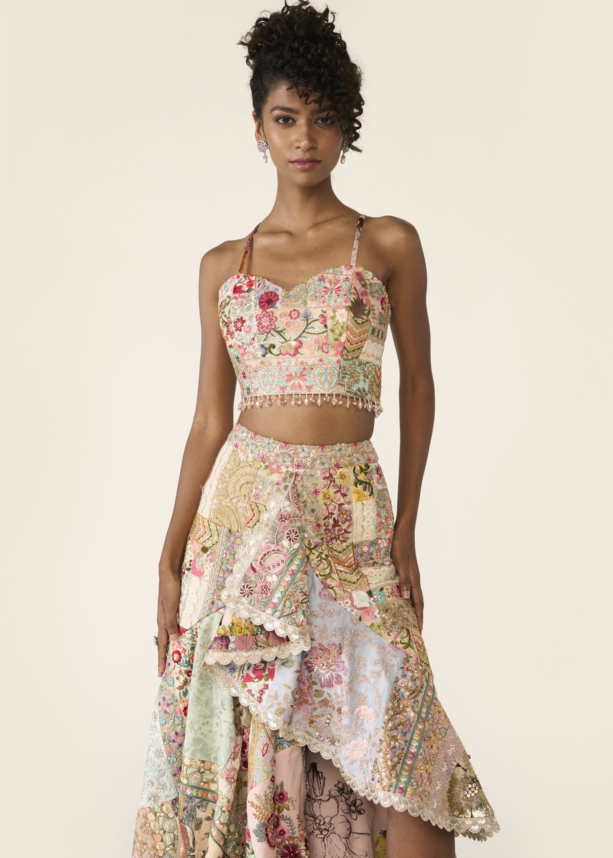 Patchwork Asymmetric Skirt Set