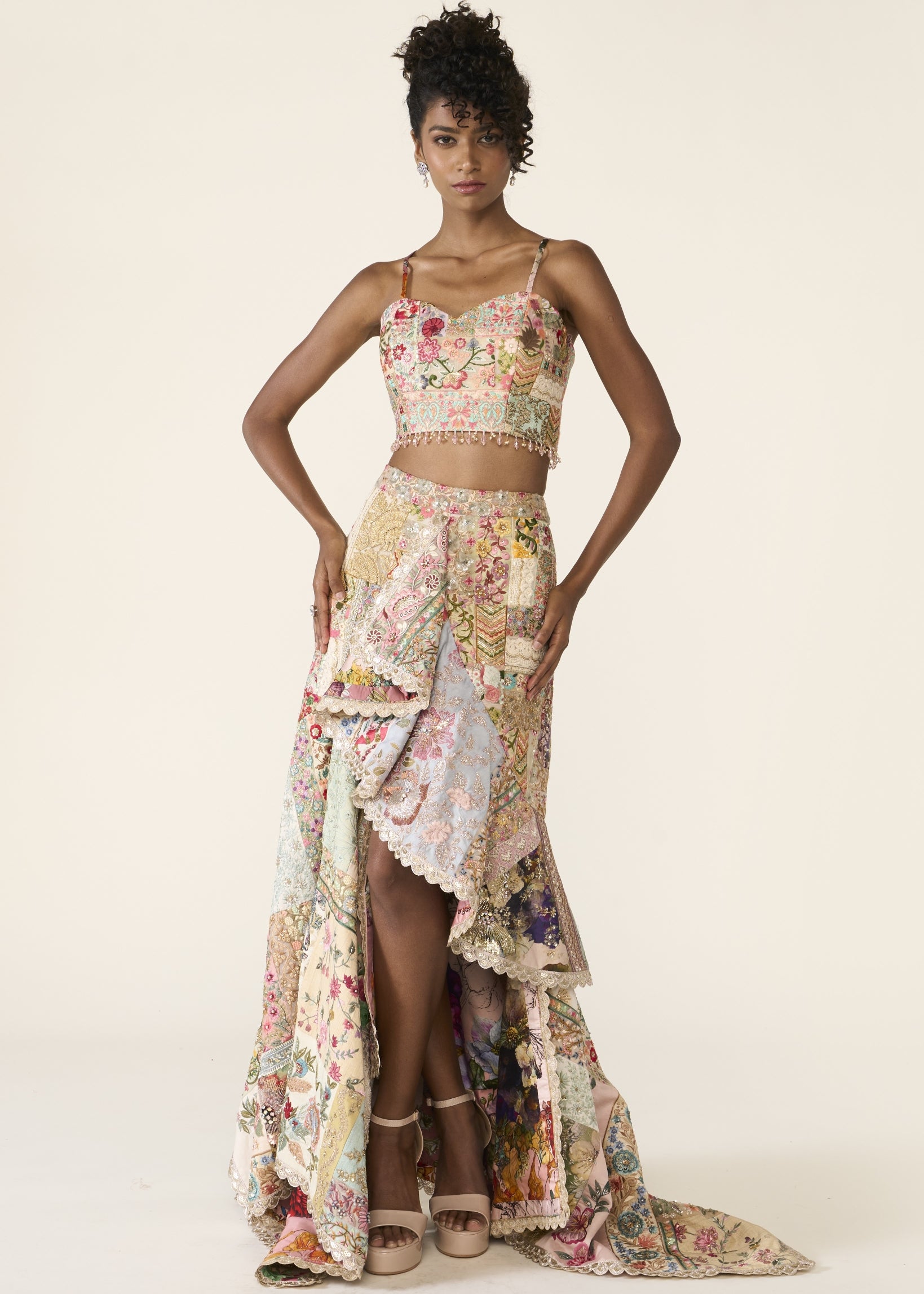 Patchwork Asymmetric Skirt Set