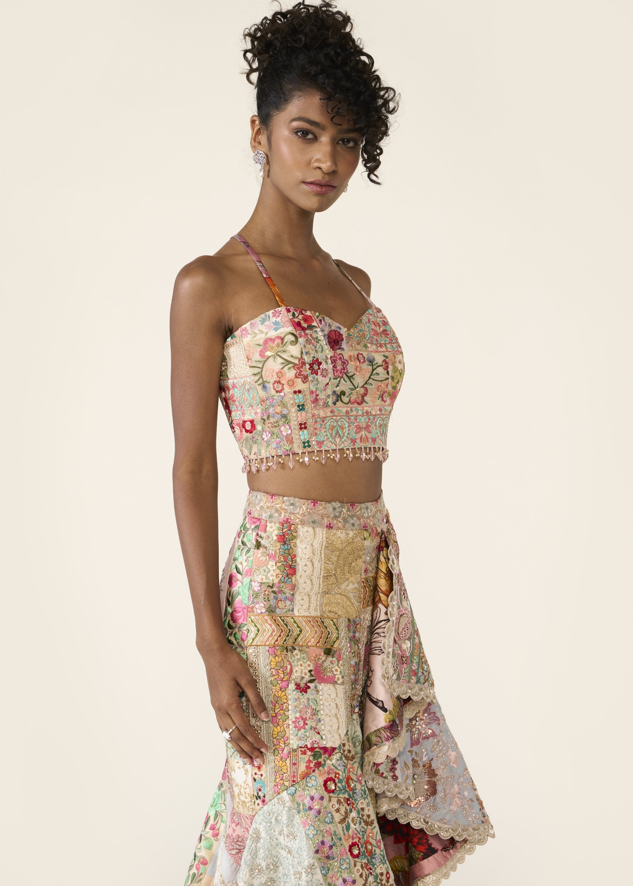 Patchwork Asymmetric Skirt Set