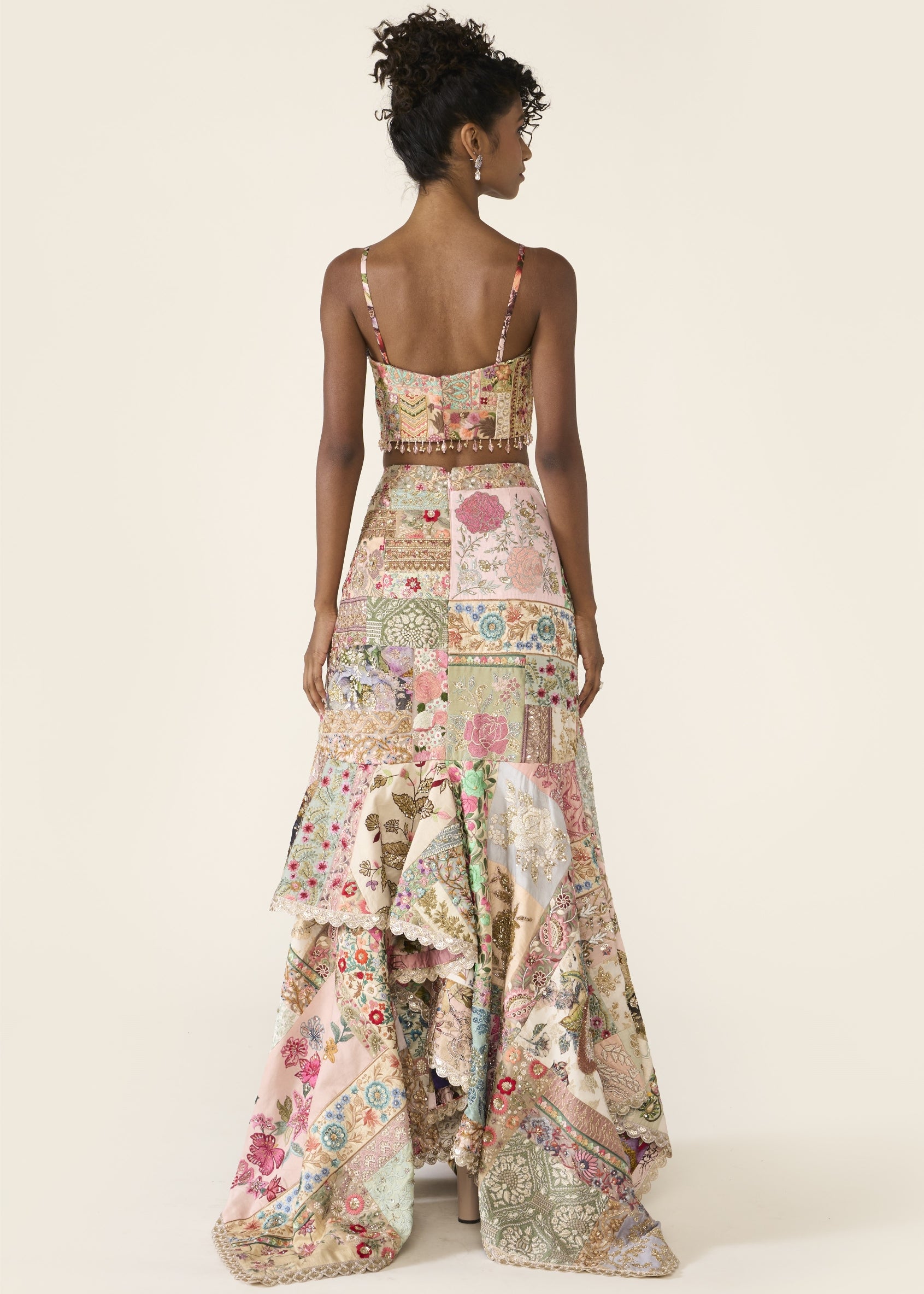 Patchwork Asymmetric Skirt Set