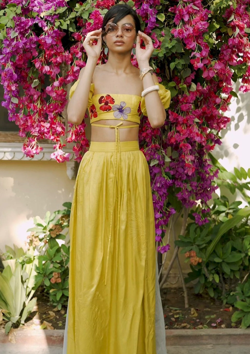 Off-the-Shoulder Lime Burst Skirt Set