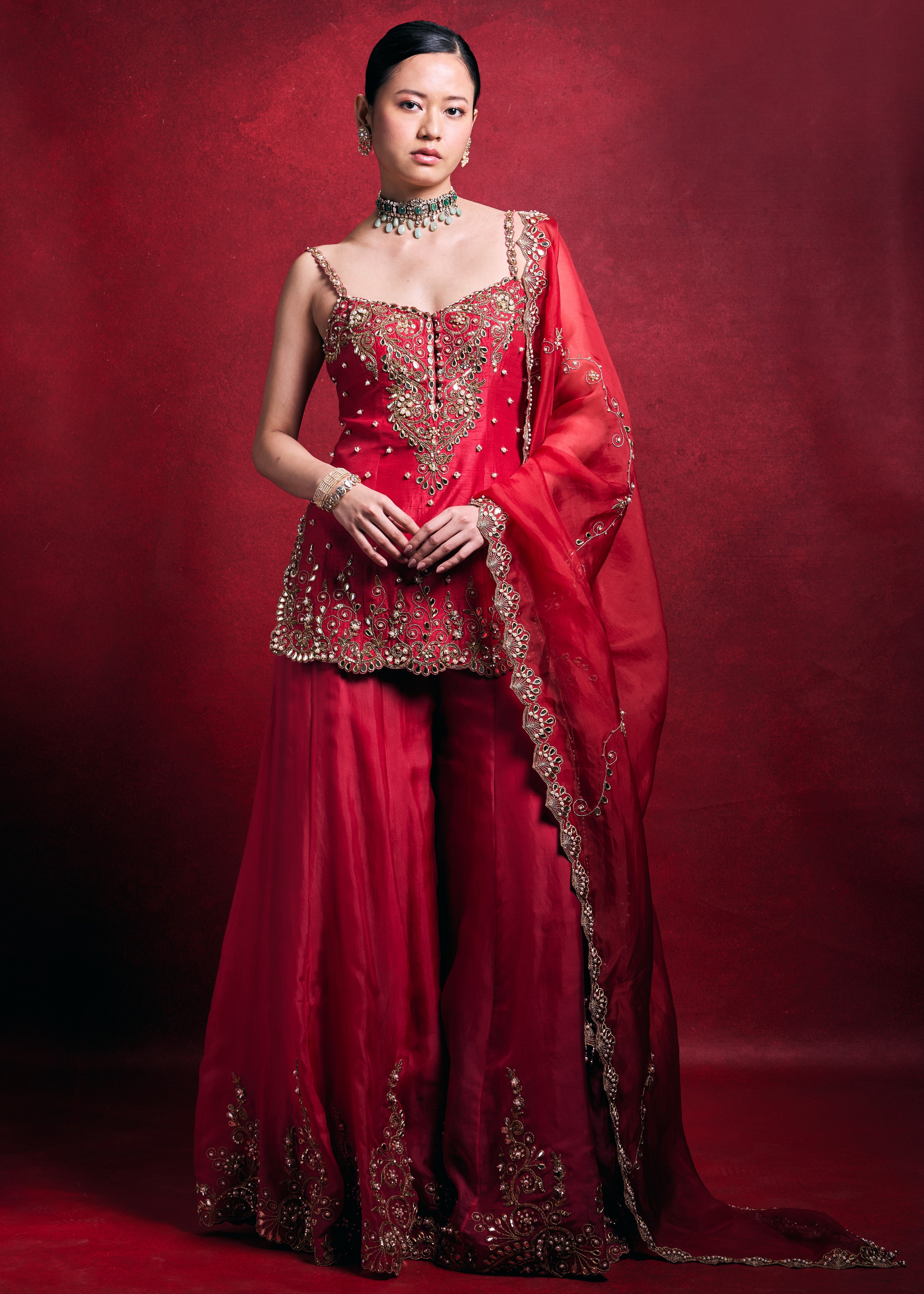 Red And Pink Sharara Set