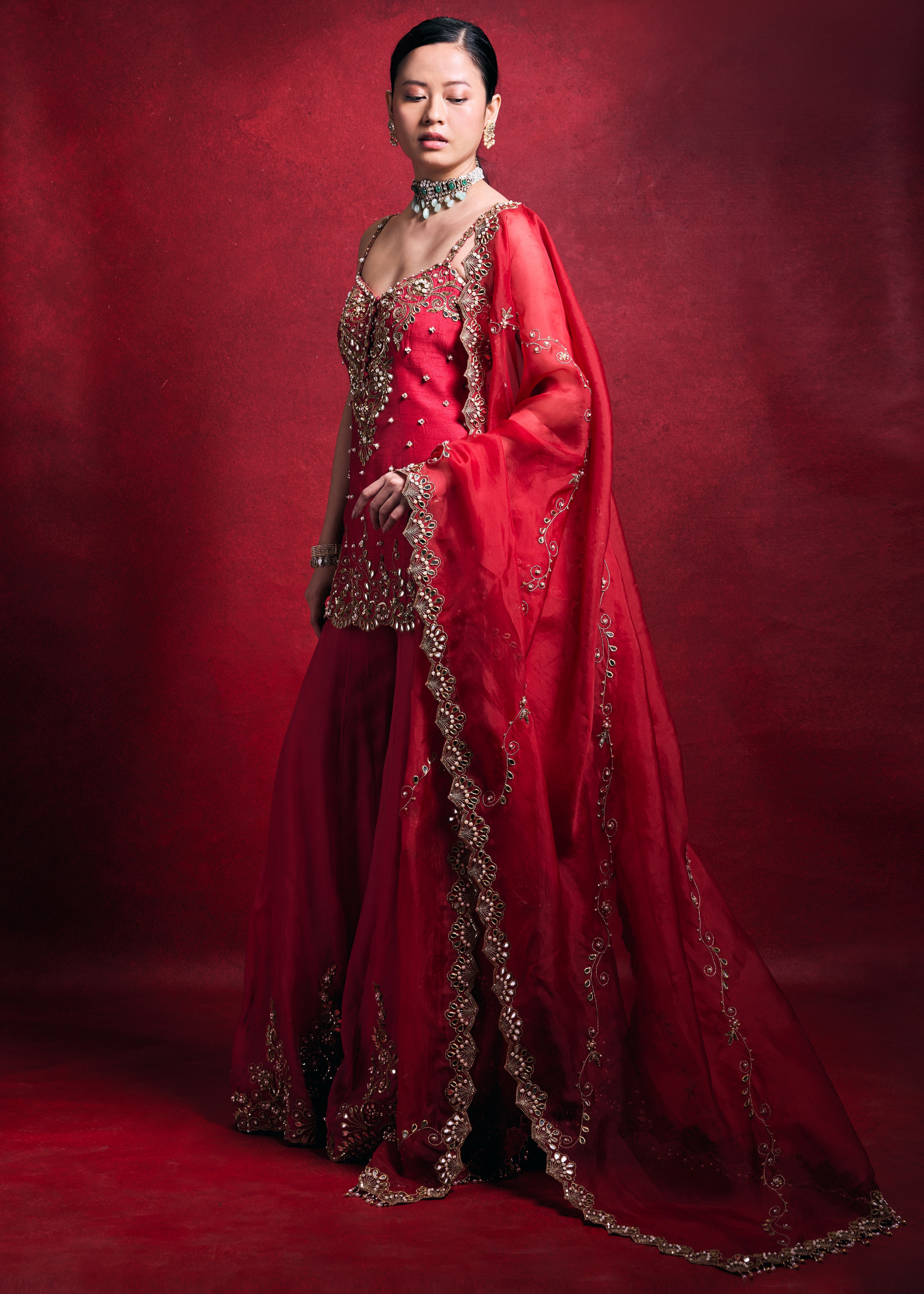 Red And Pink Sharara Set