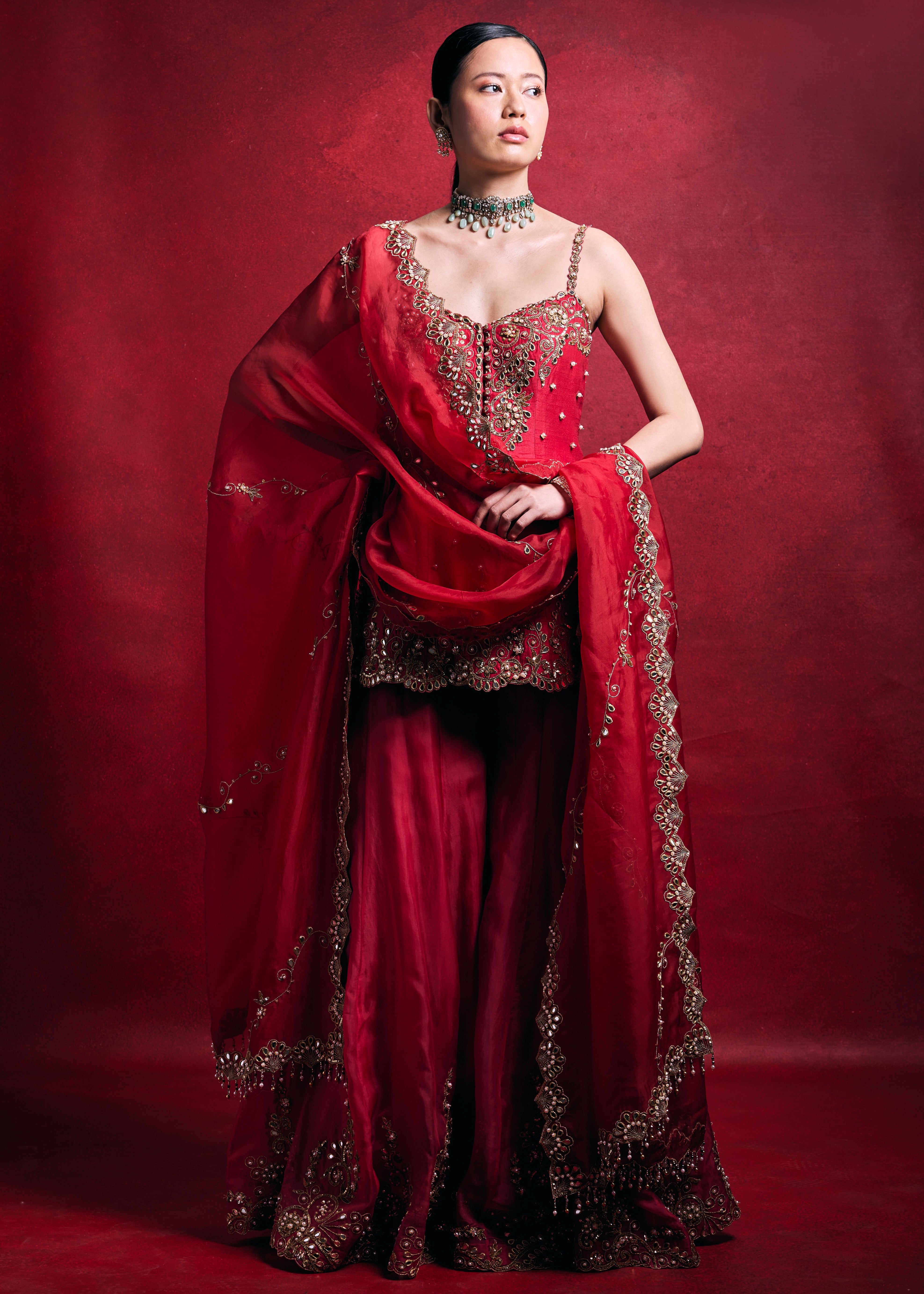 Red And Pink Sharara Set