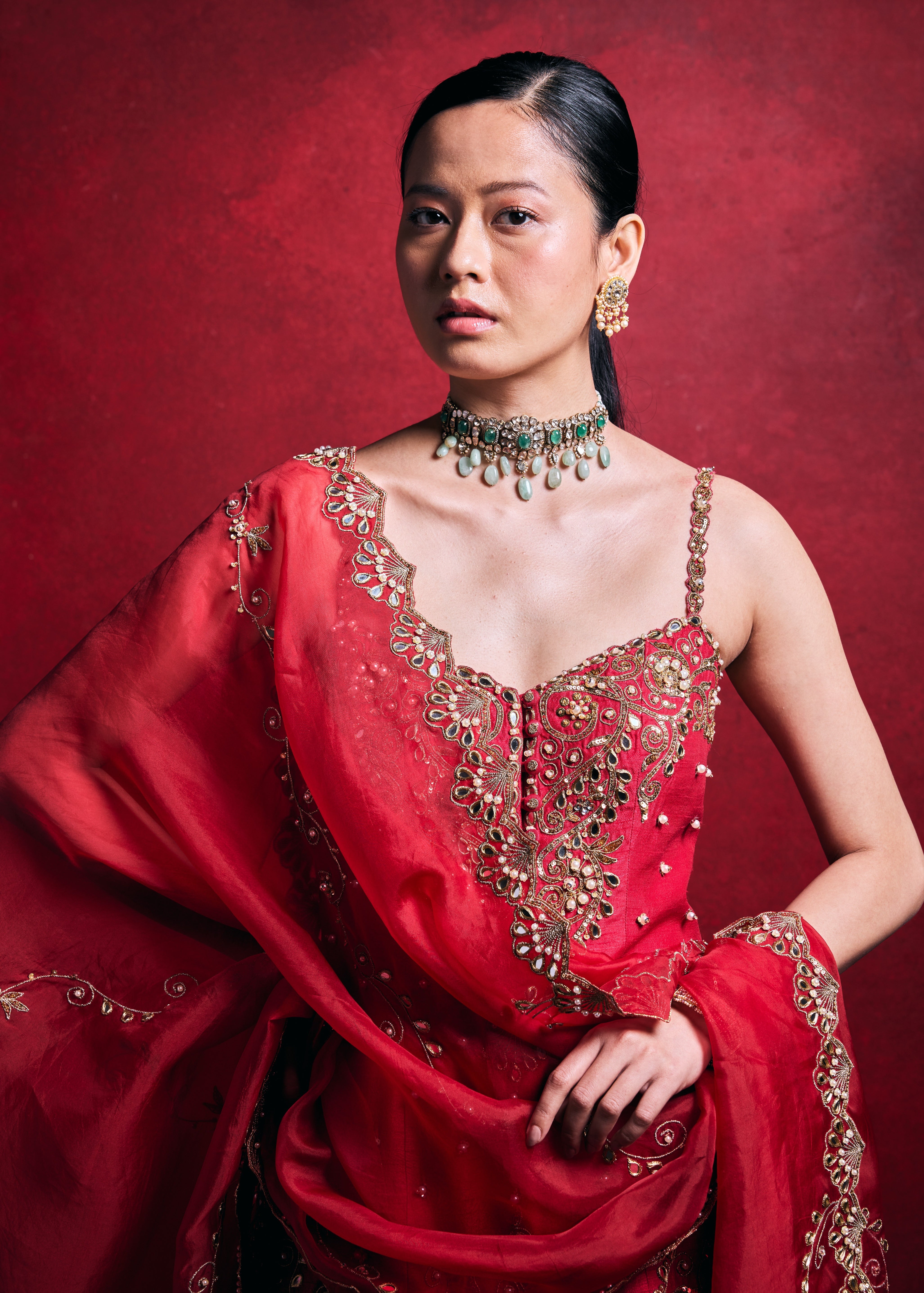 Red And Pink Sharara Set