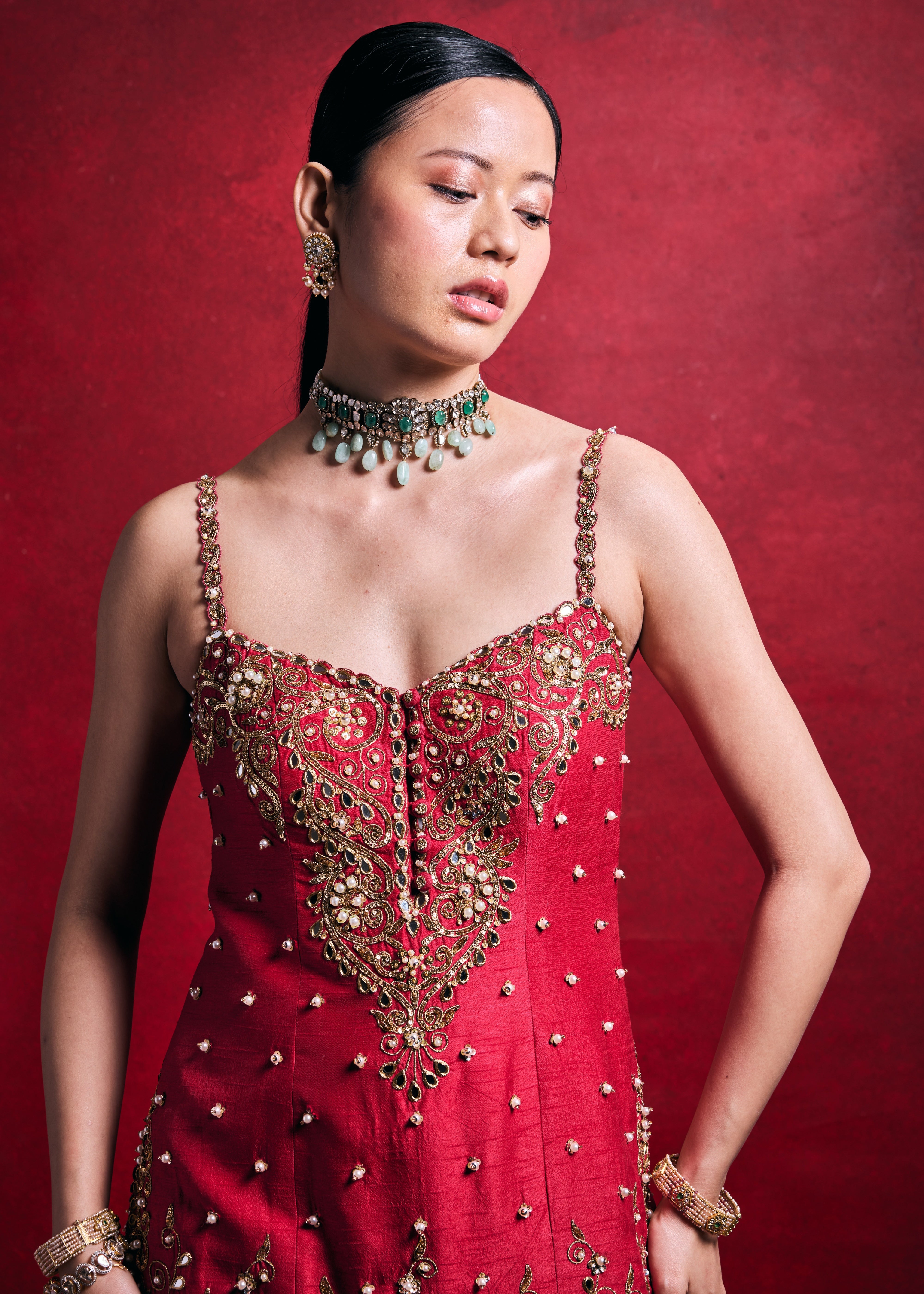 Red And Pink Sharara Set