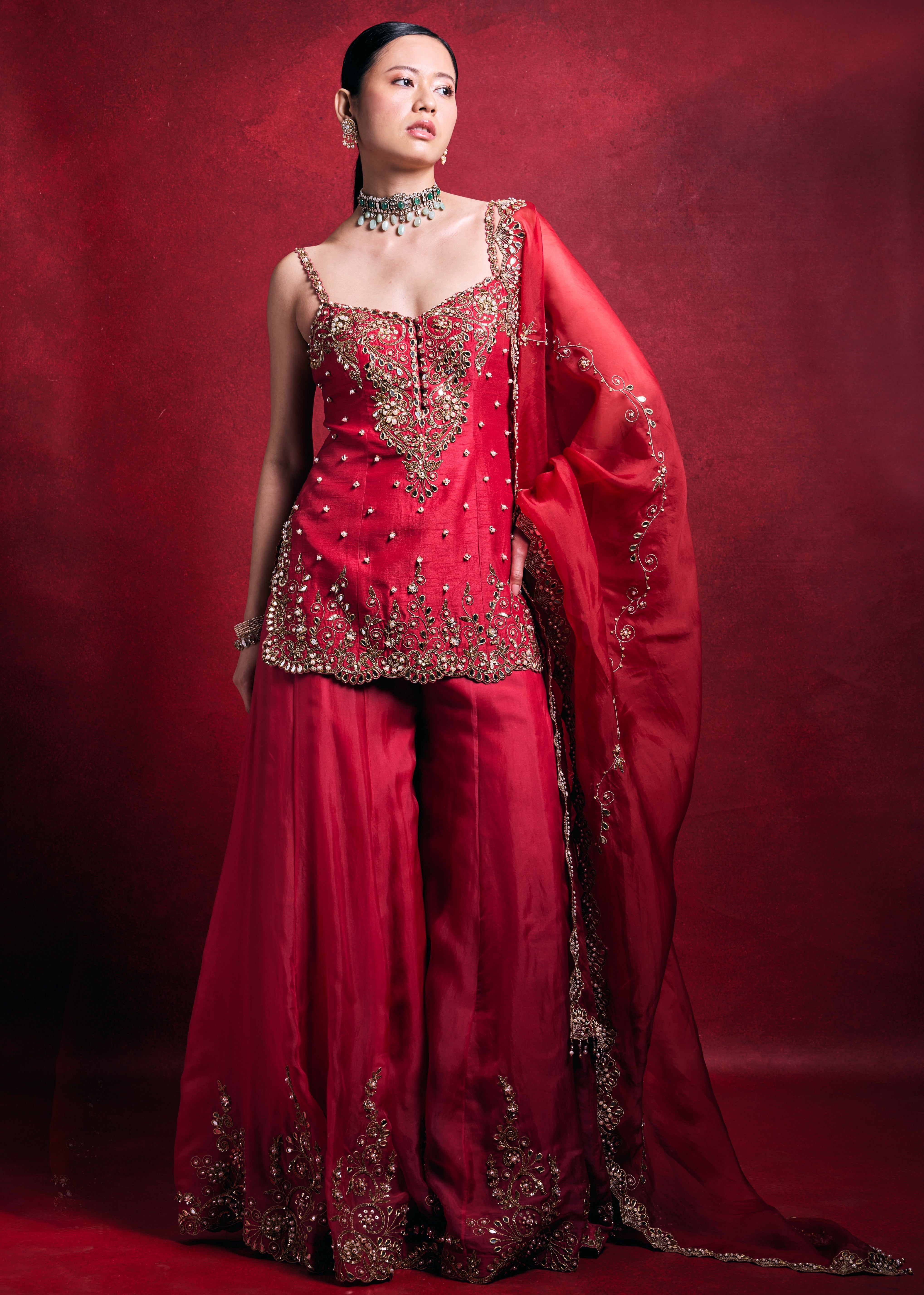 Red And Pink Sharara Set