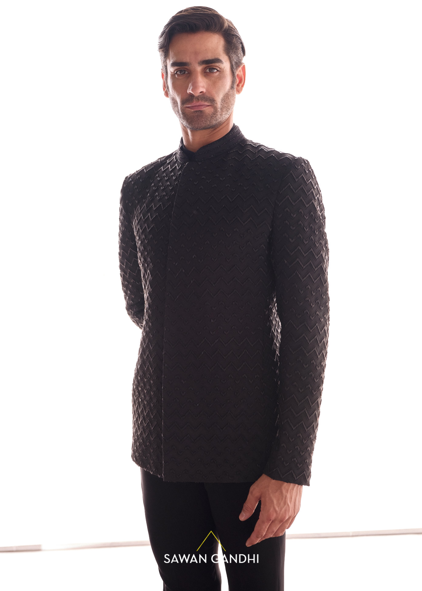 Black Chevron Bandhgala