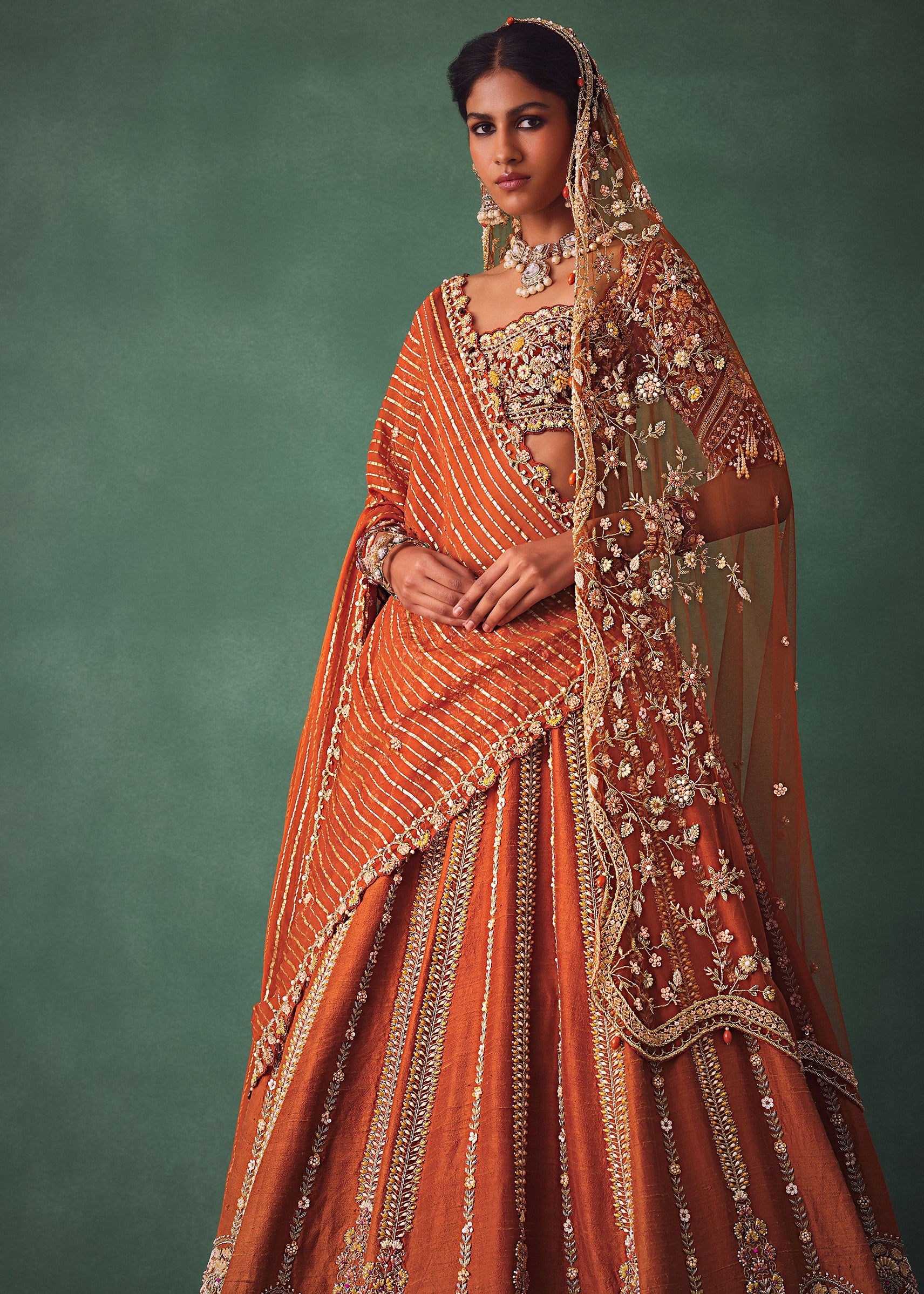 Rust Raw Silk Bridal Lehenga
