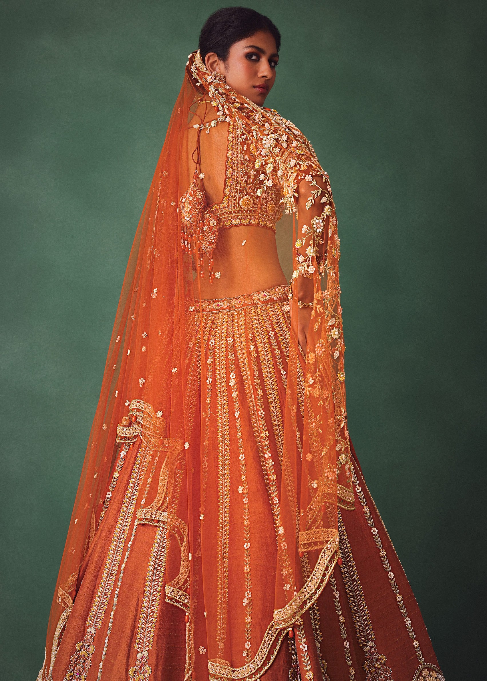 Rust Raw Silk Bridal Lehenga