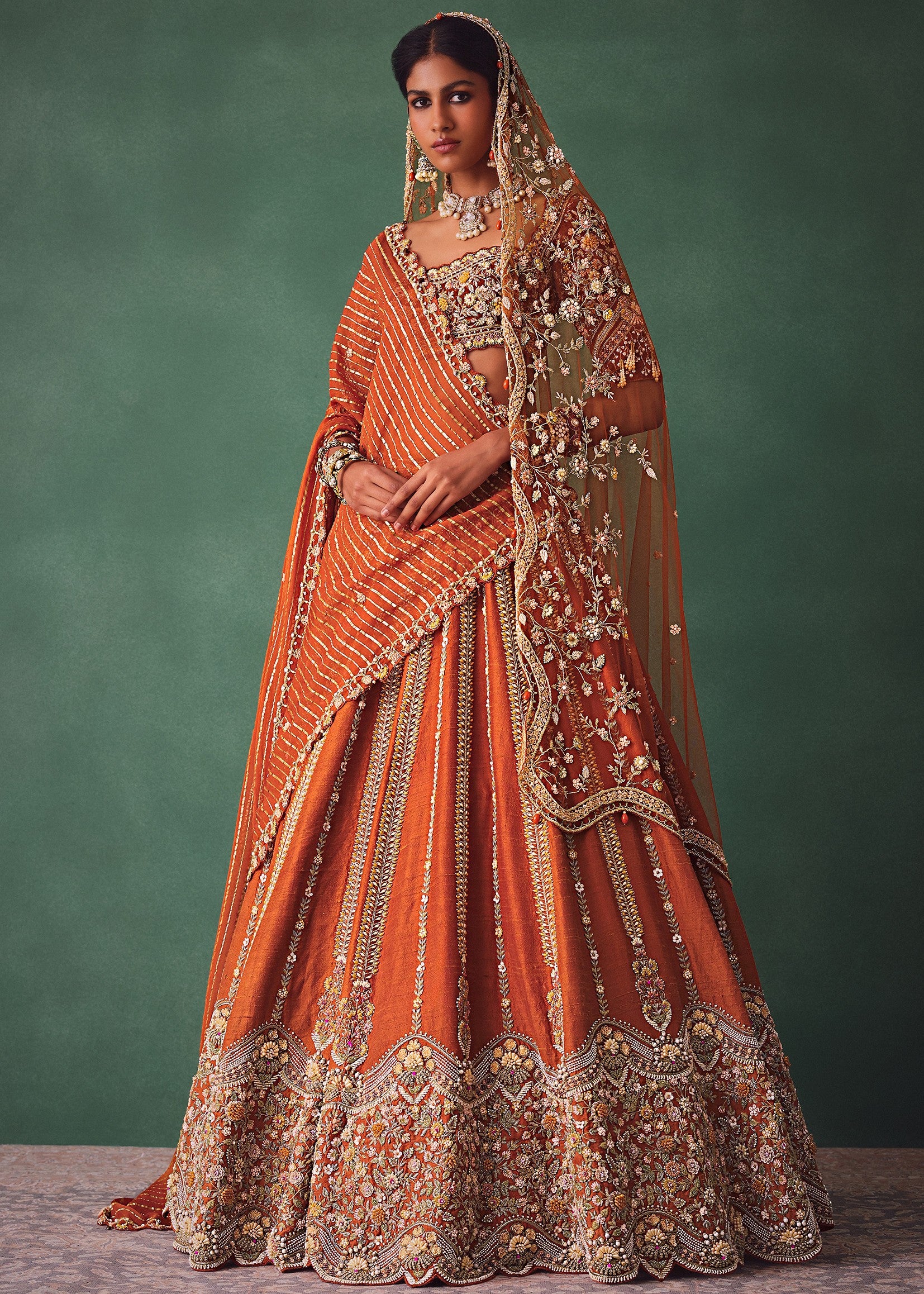 Rust Raw Silk Bridal Lehenga