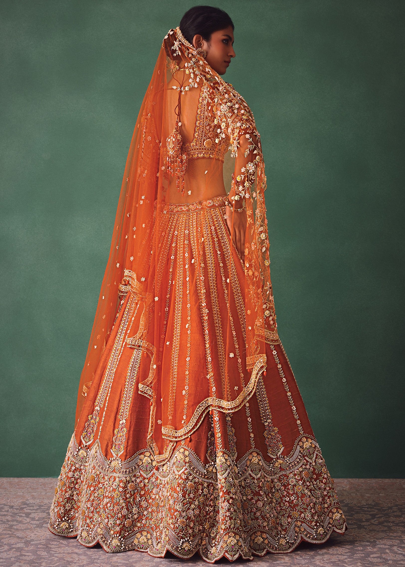 Rust Raw Silk Bridal Lehenga