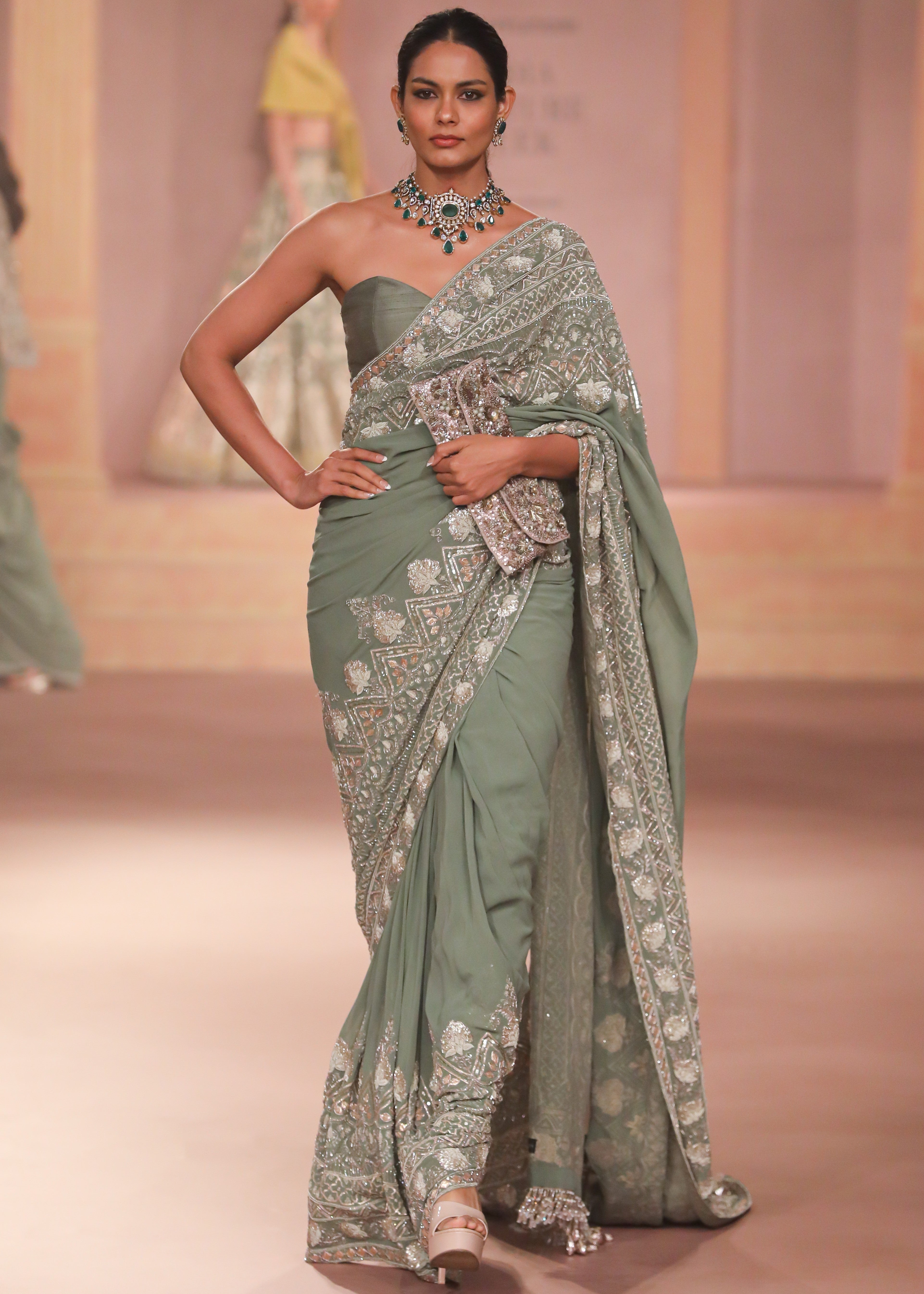 Mint Crepe Sari Set