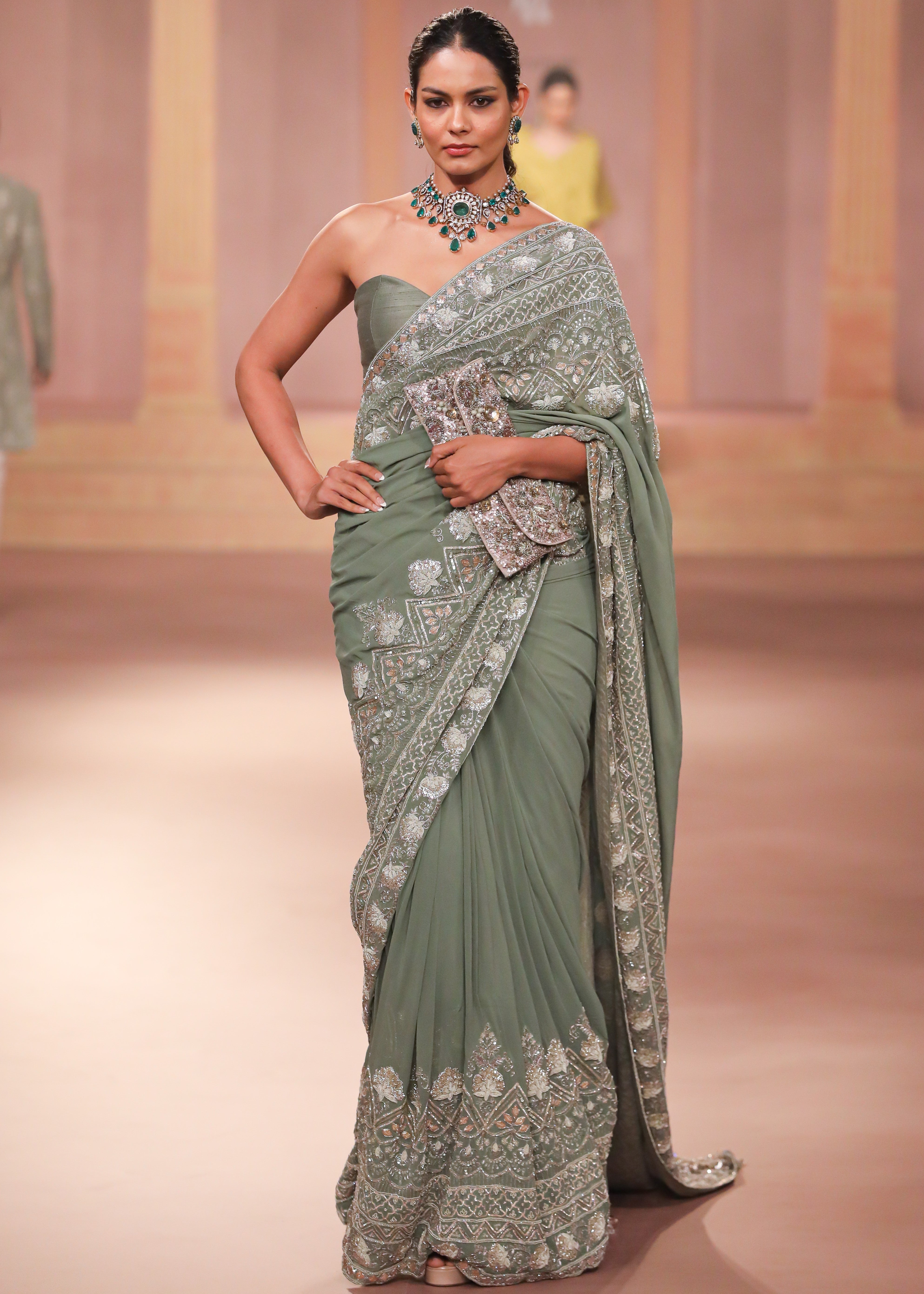 Mint Crepe Sari Set