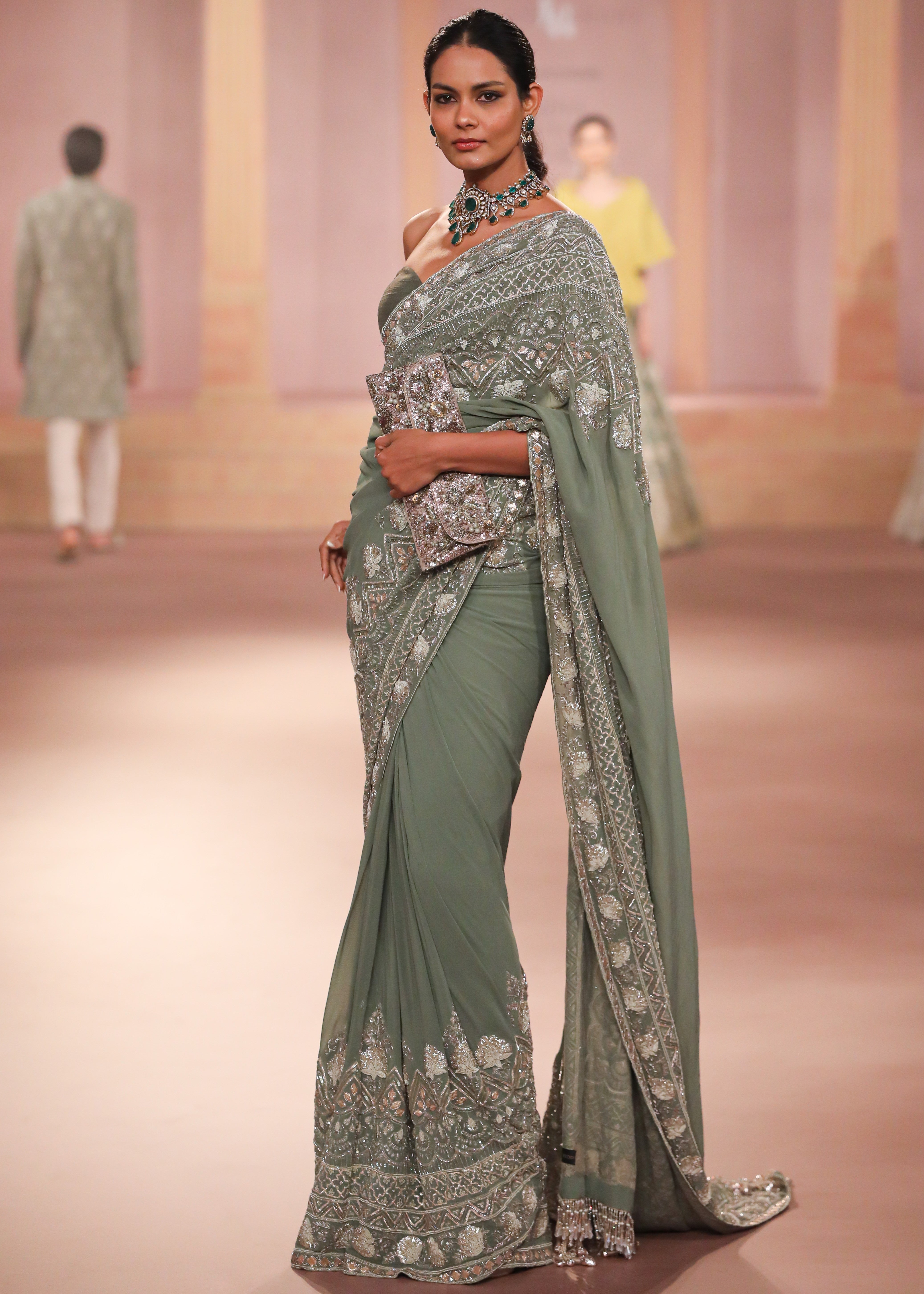 Mint Crepe Sari Set