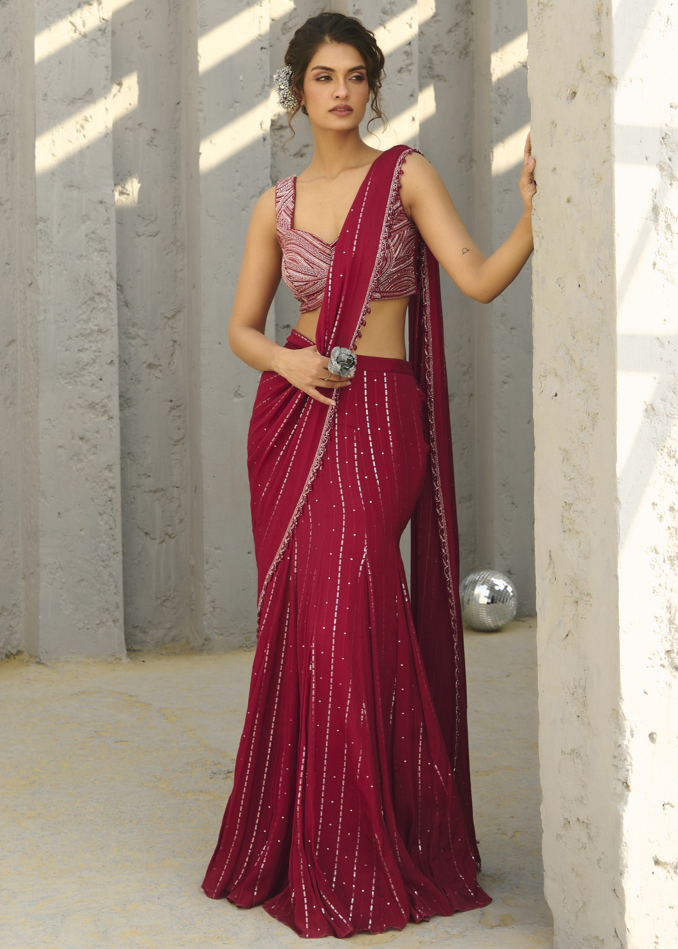 Halley Red Pre Draped Sari