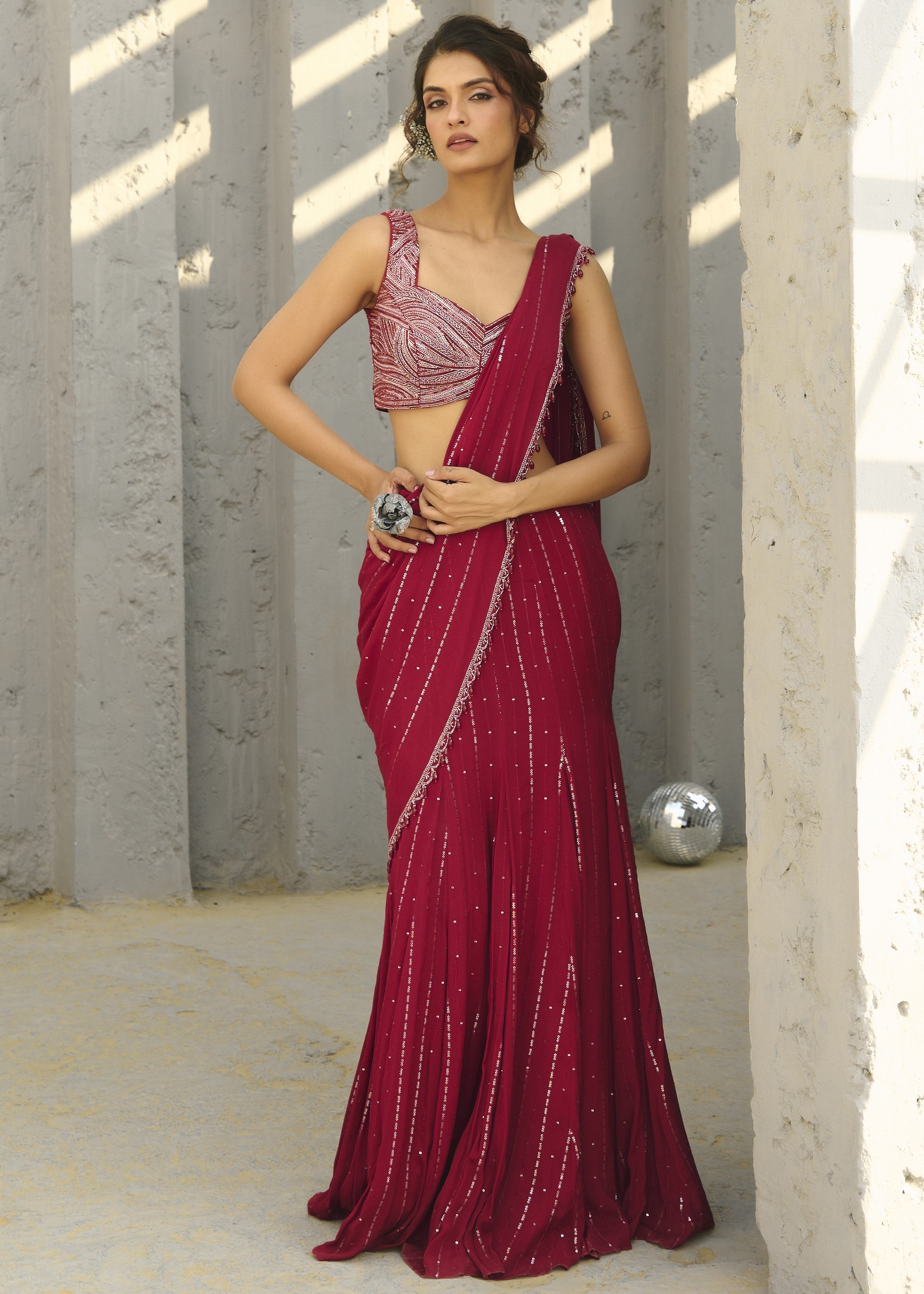 Halley Red Pre Draped Sari