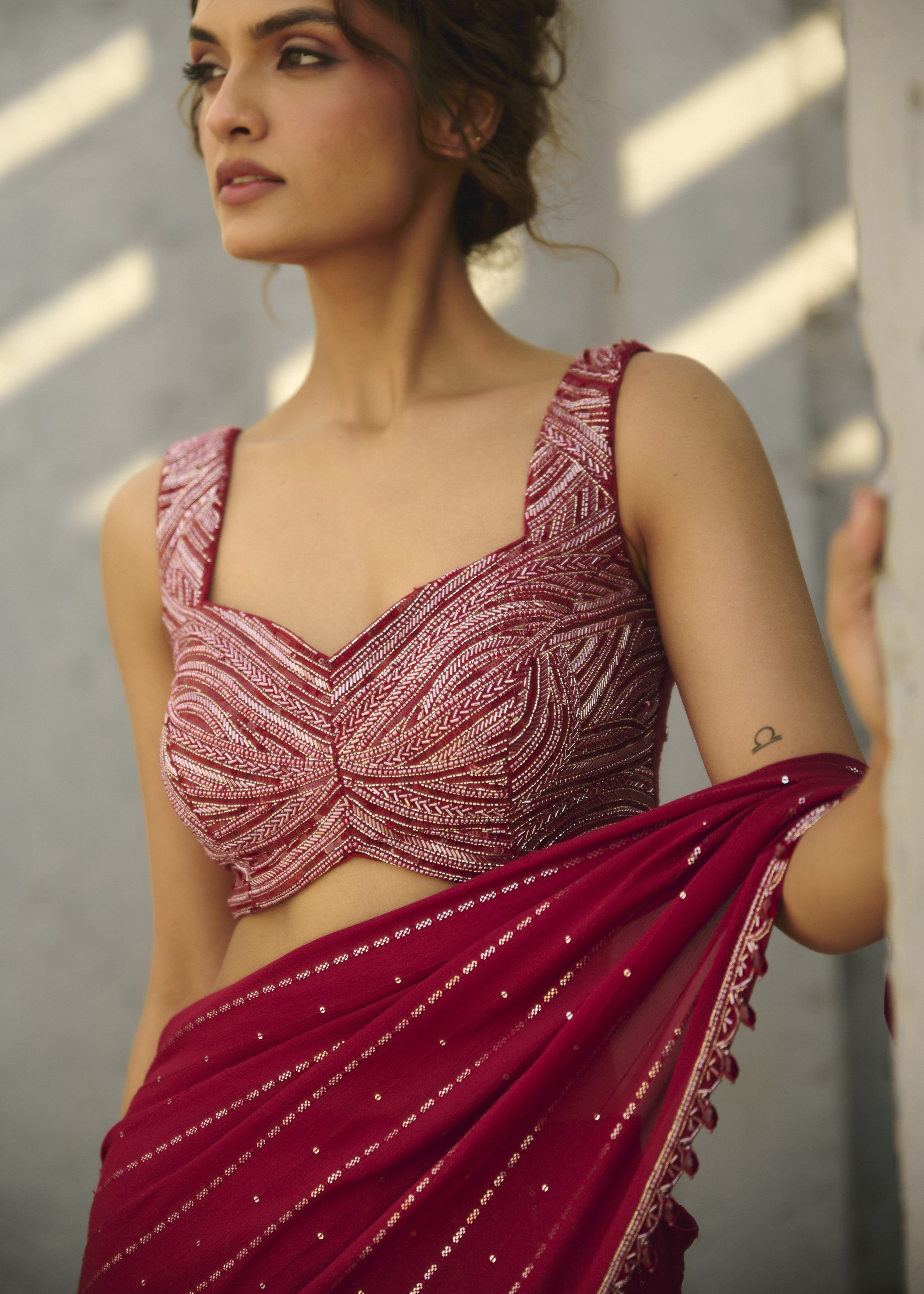 Halley Red Pre Draped Sari