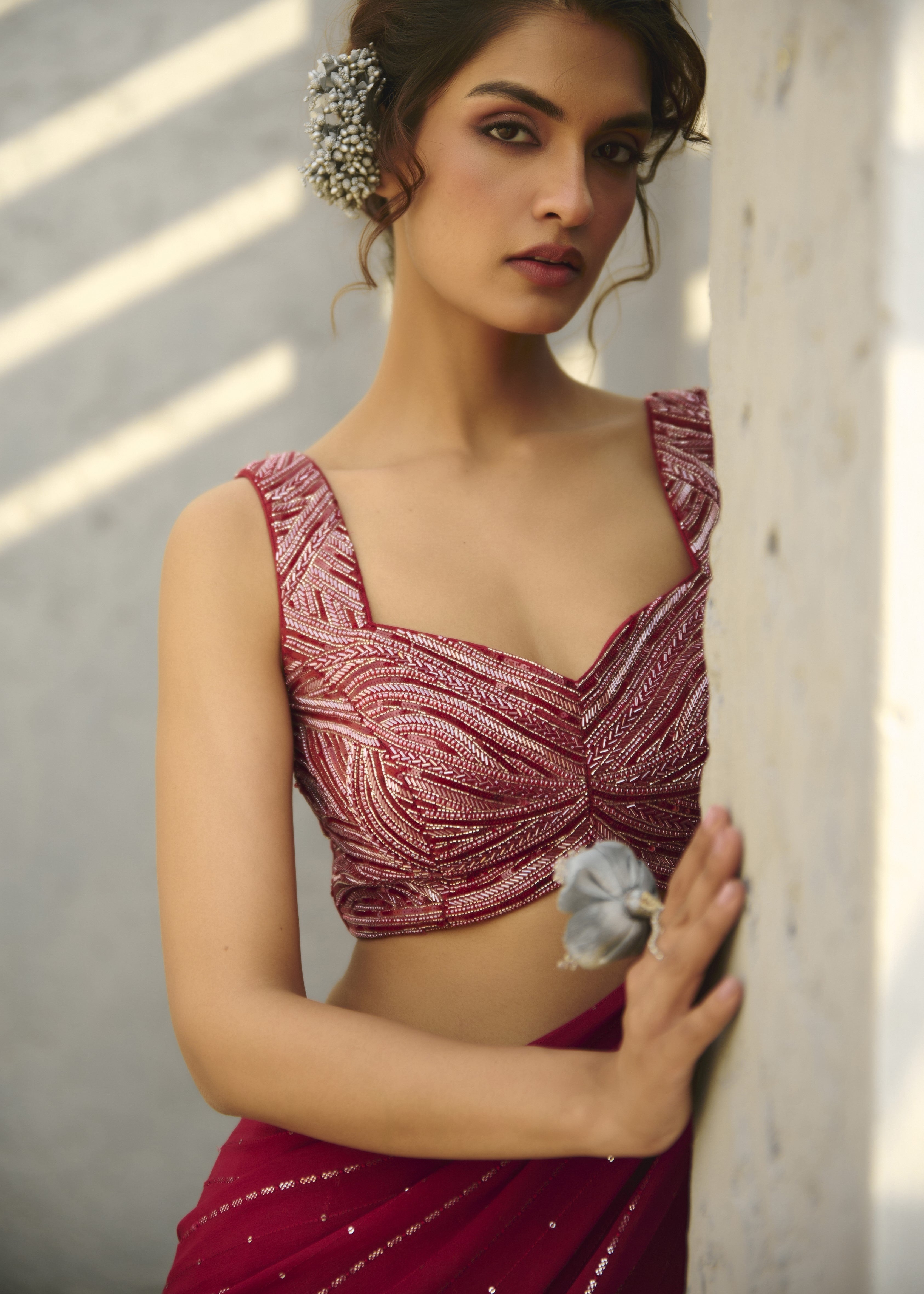Halley Red Pre Draped Sari