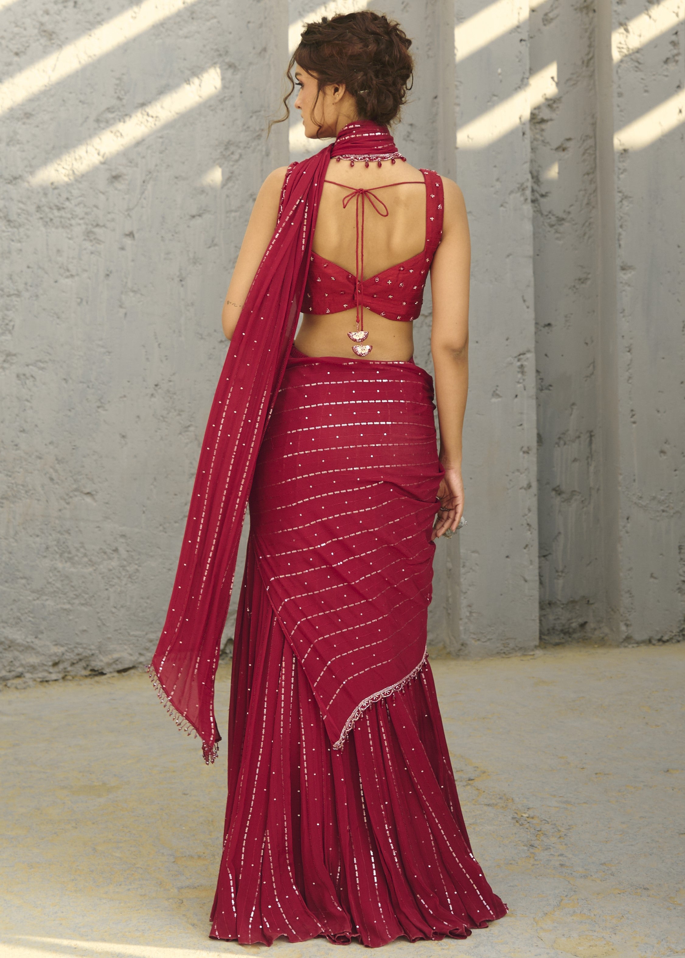 Halley Red Pre Draped Sari