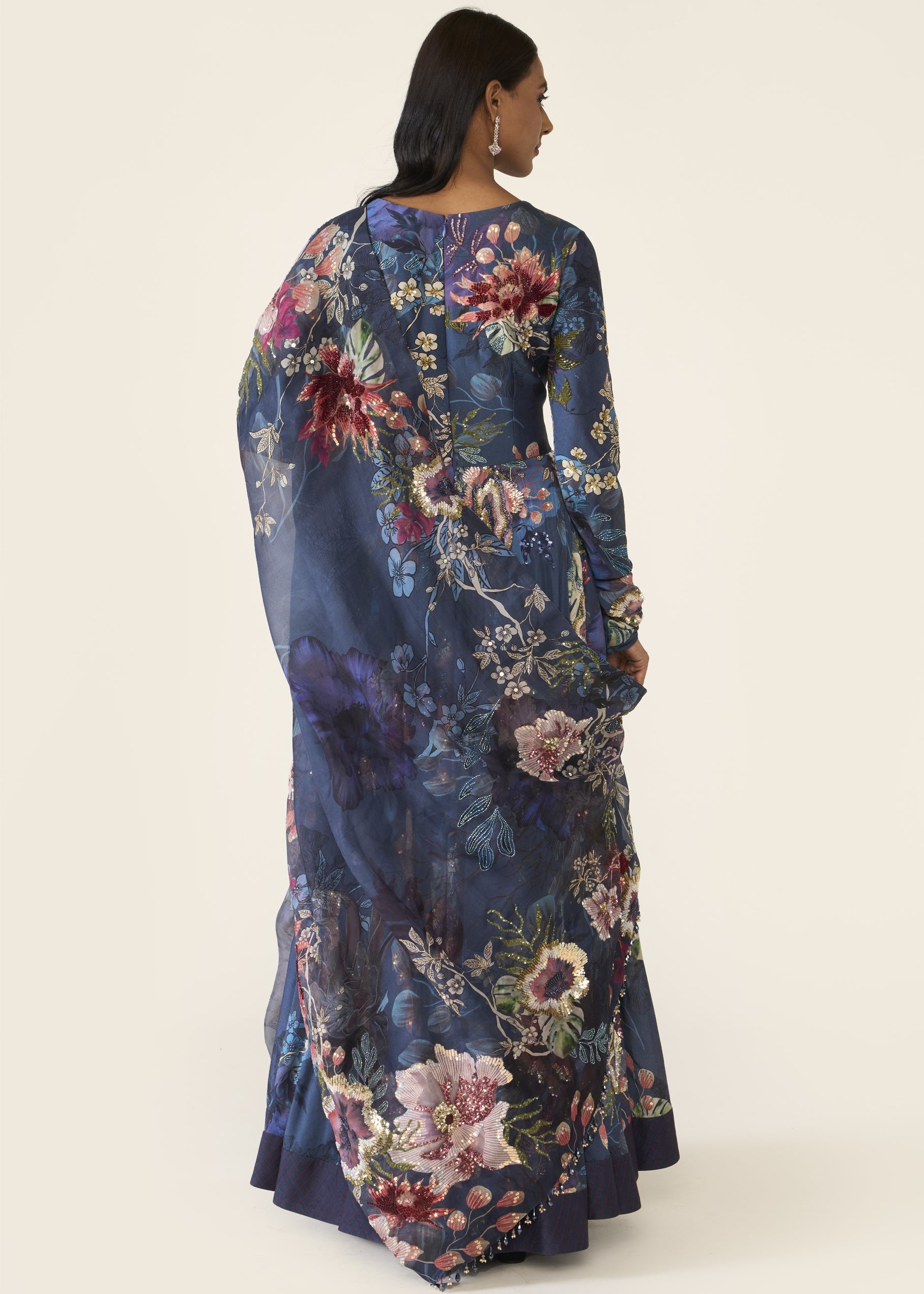 Blue Printed Anarkali Set