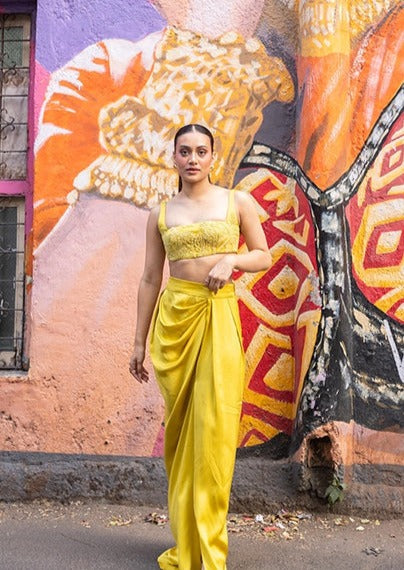 Lime Silk Skirt Set