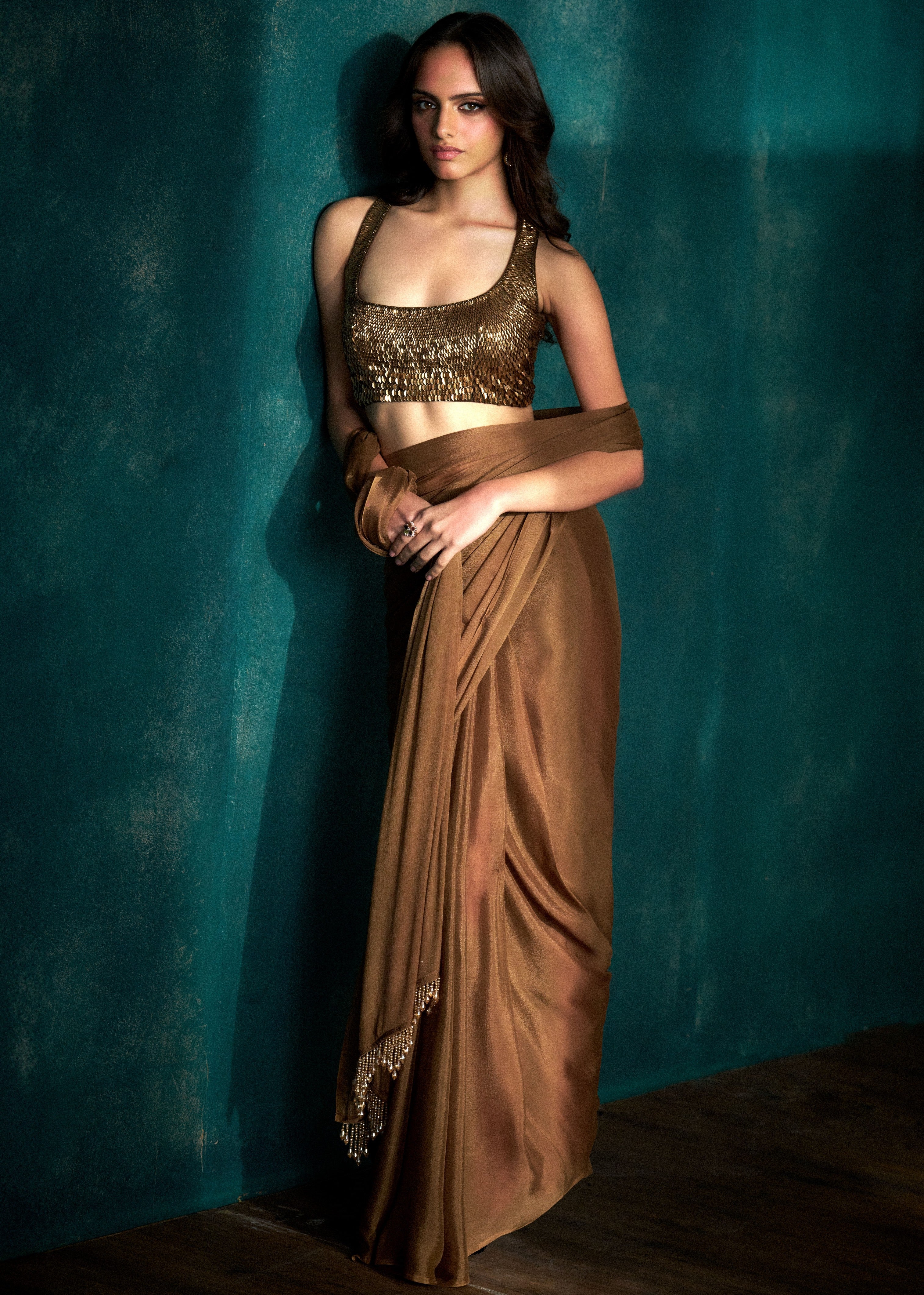 Coffee Sari With Tassels