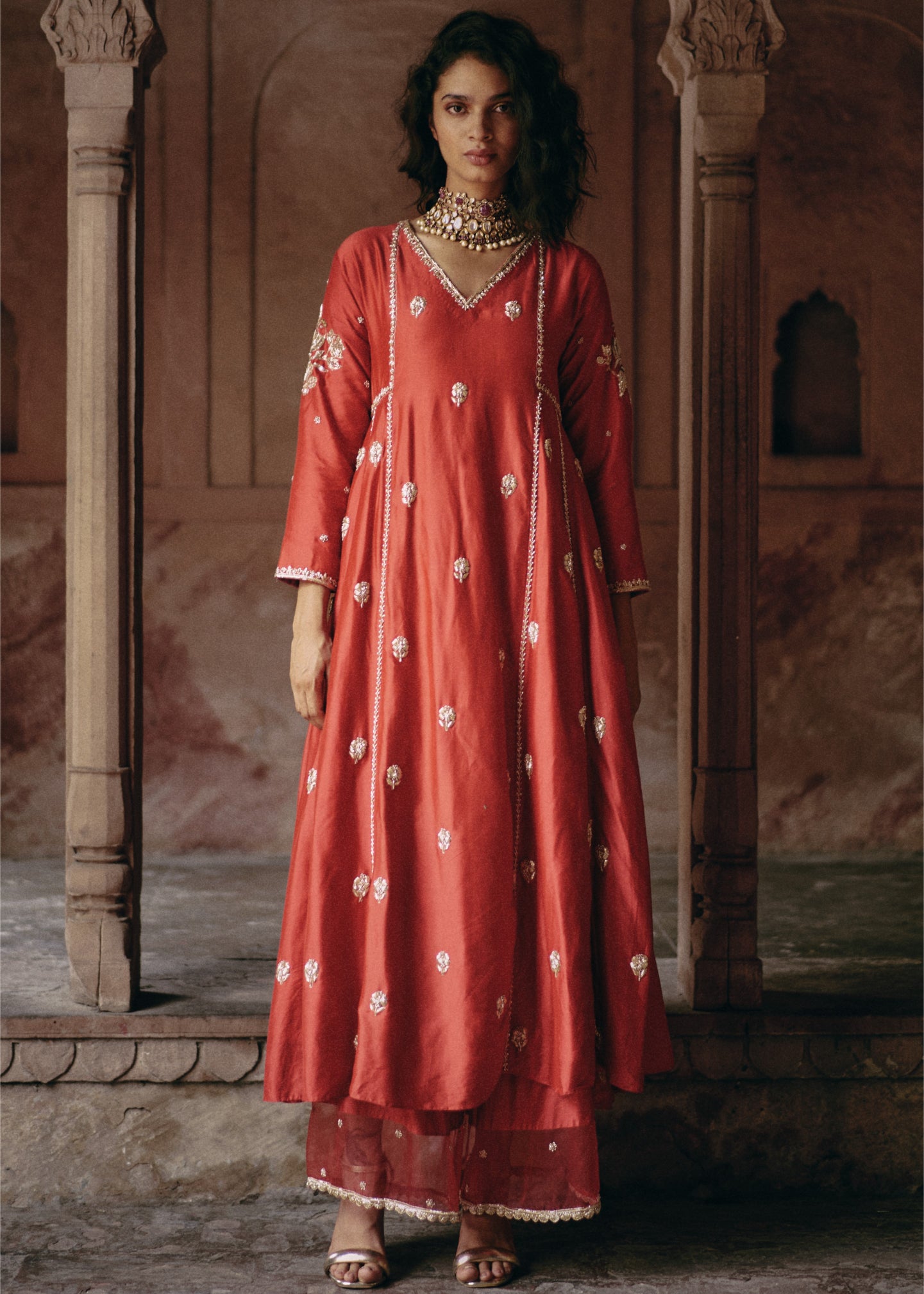 Red Hand Embroidered Anarkali Set