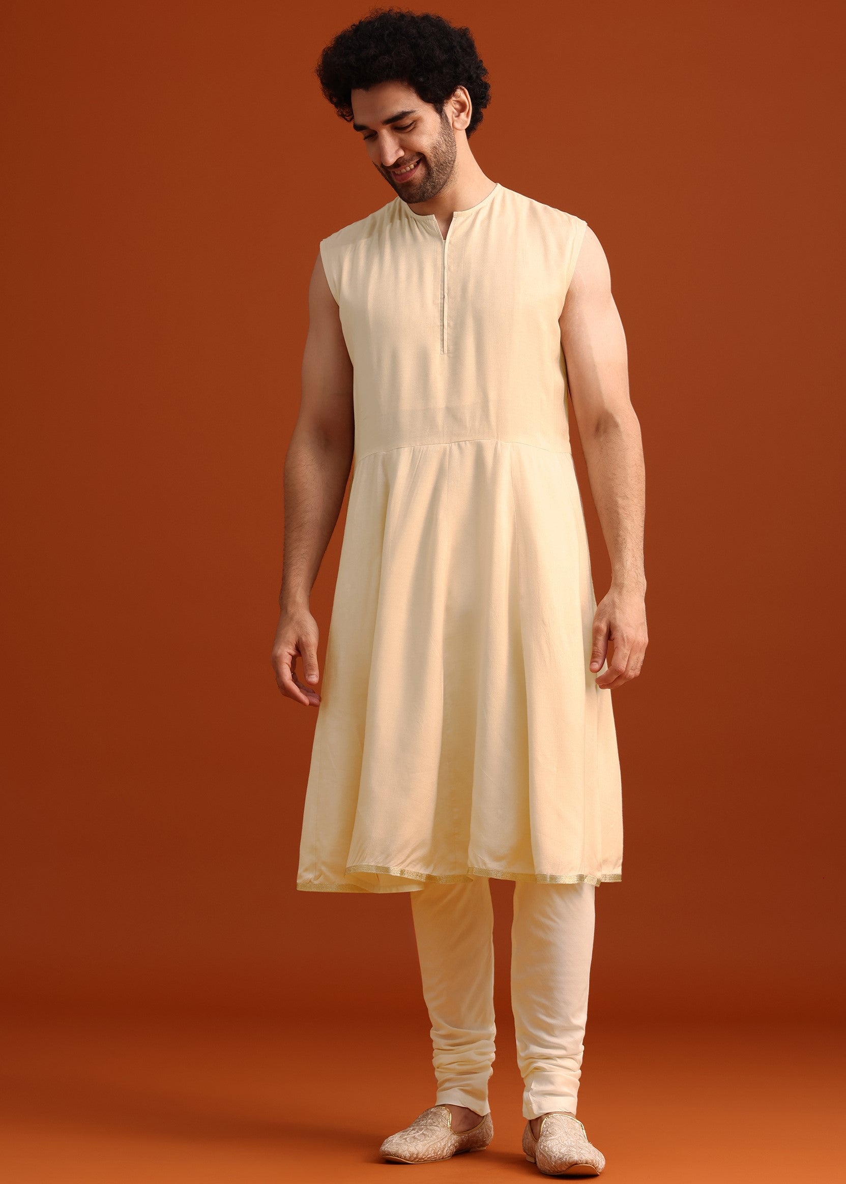 Beige Silk Embroidered Sherwani Set